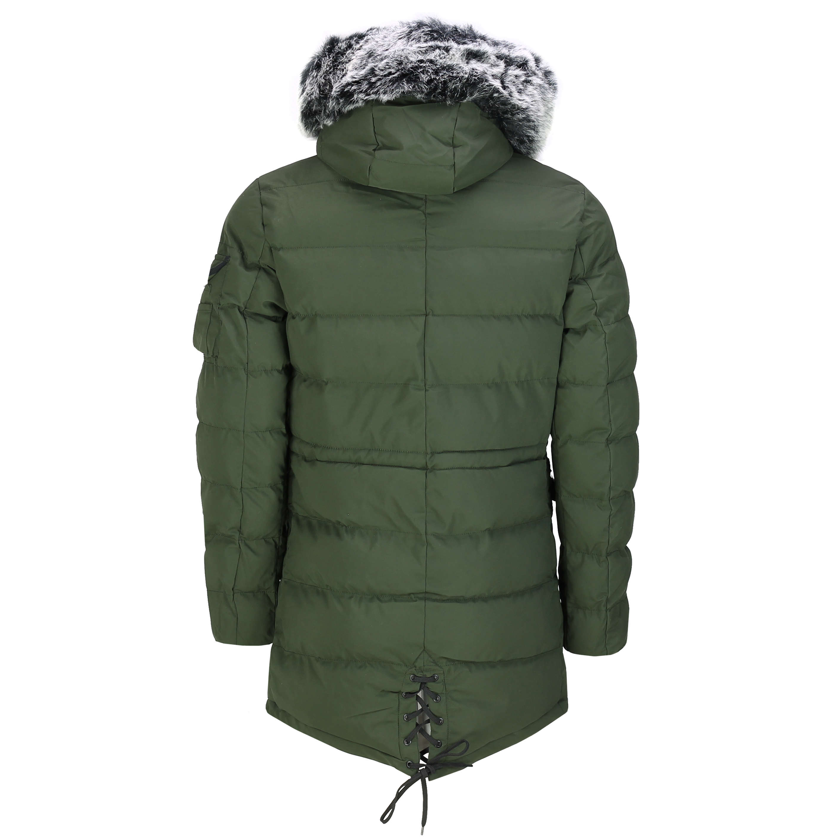 Mens Warm Winter Puffer Jacket Padded Parka Black Fur Trim Hood Waterproof Coat 