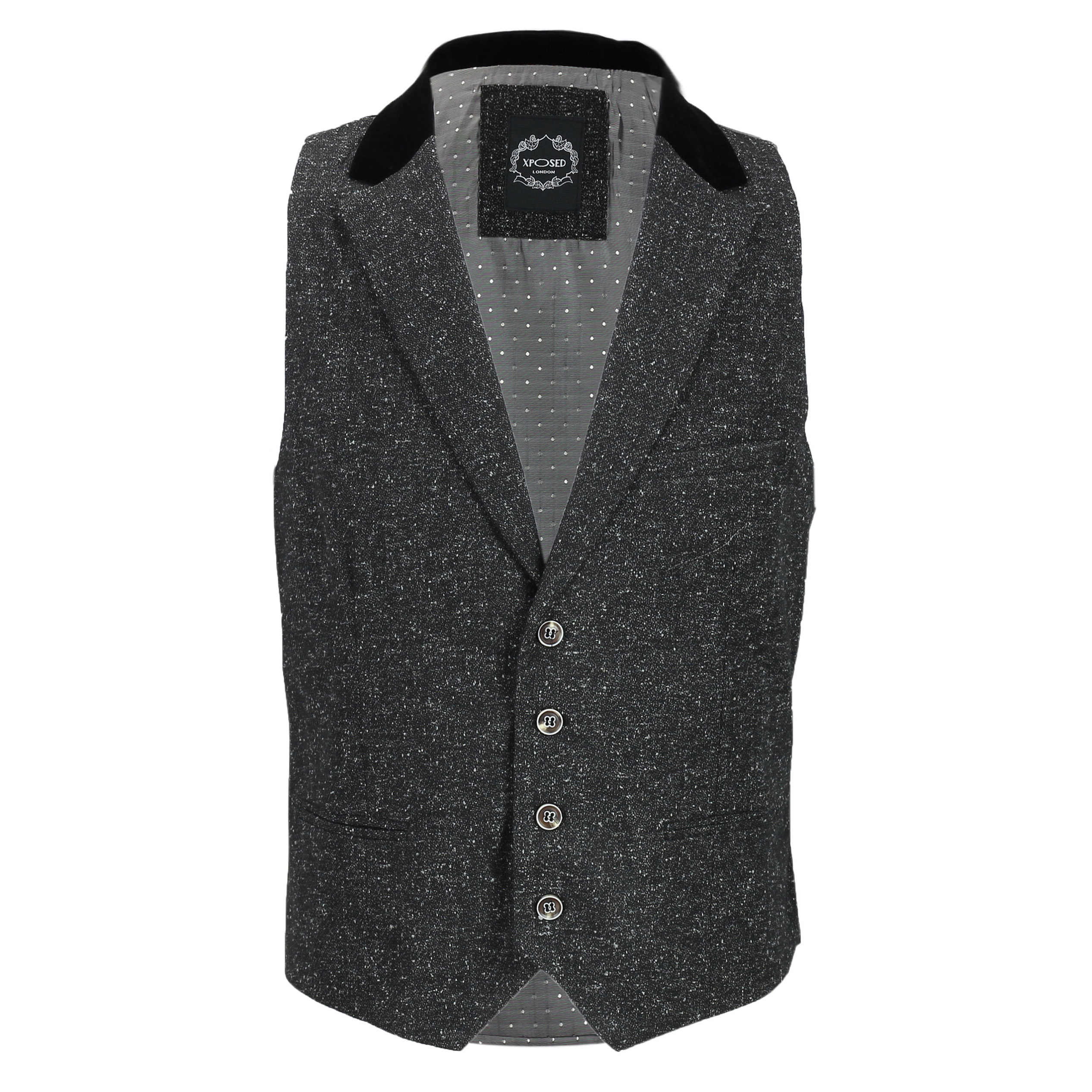 Mens Tweed Wool Waistcoat Vintage Velvet Collared Smart Casual Vest Brown Grey