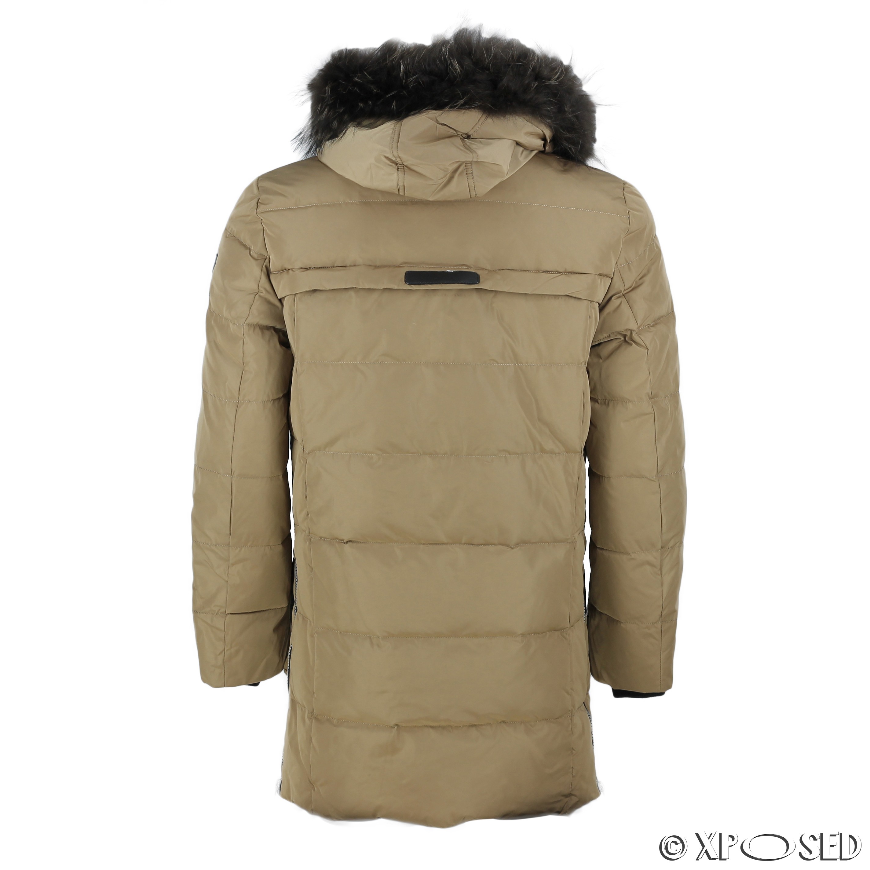 New Mens Puffer Padded Fur Hood Down Jacket Winter Warm Parka Coat Camel Black