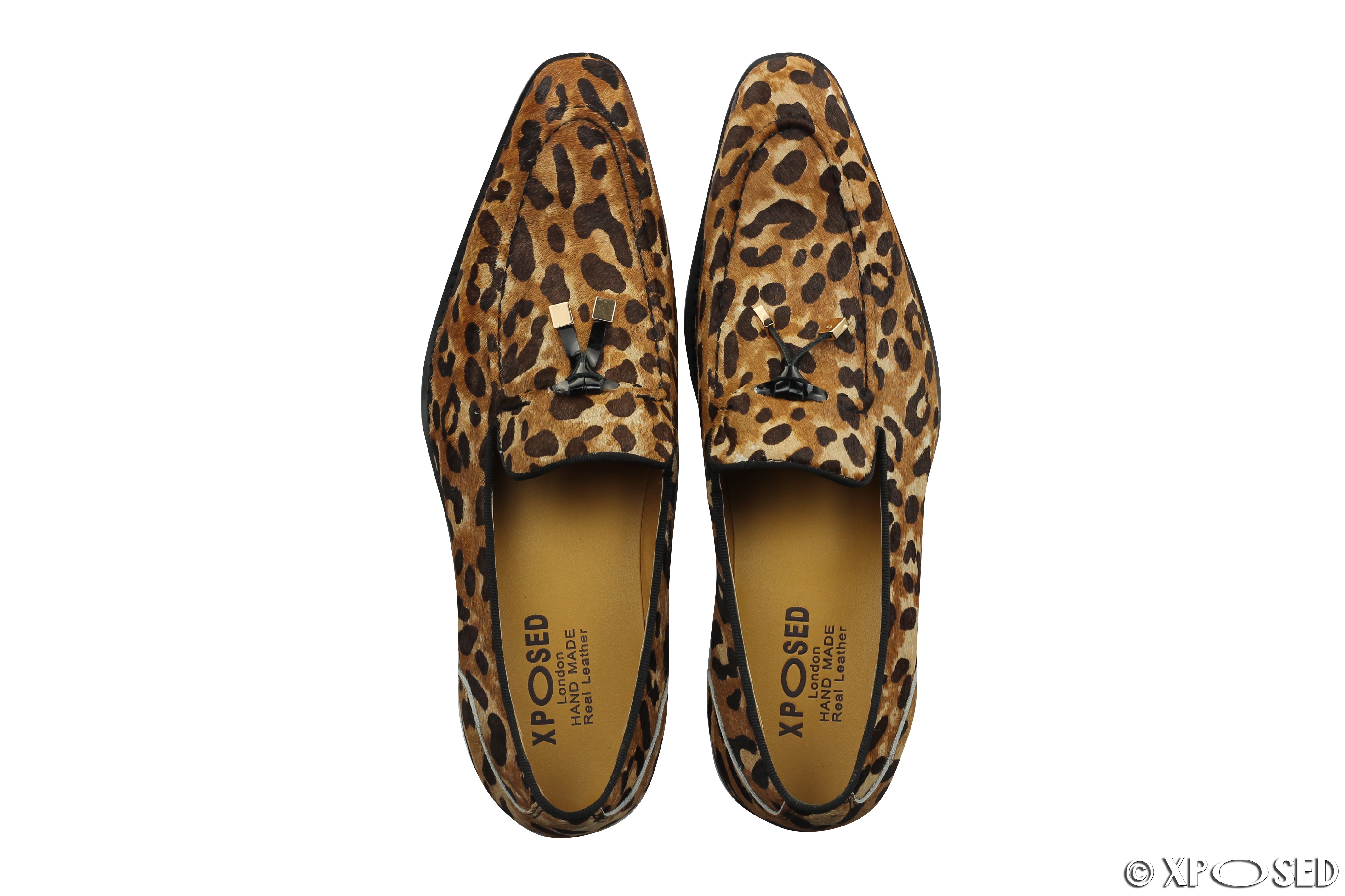 Mens Vintage Leopard Print Real Leather Tassel Loafers