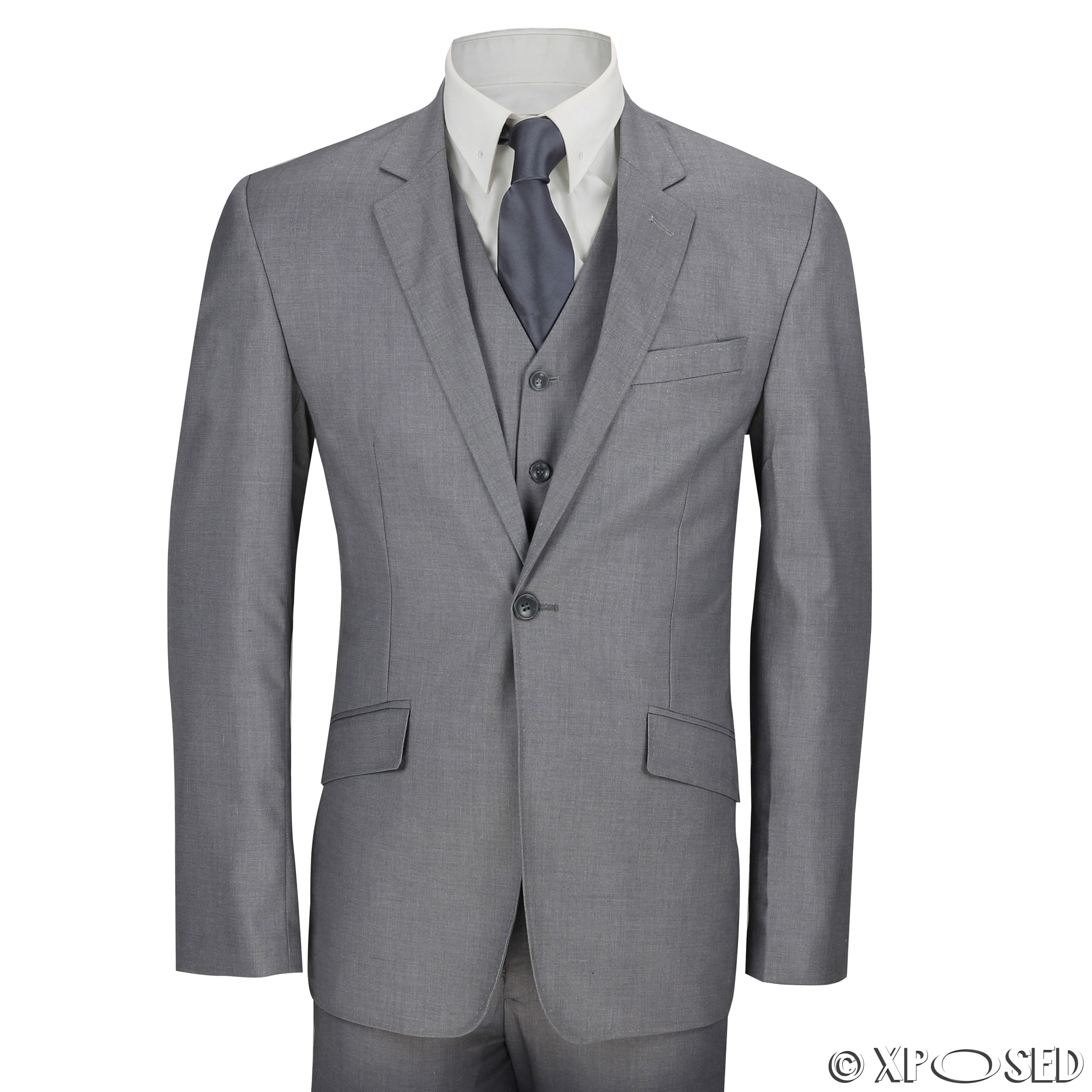 New Mens 3 Piece Suit Plain Grey Classic Tailored Fit Smart Casual