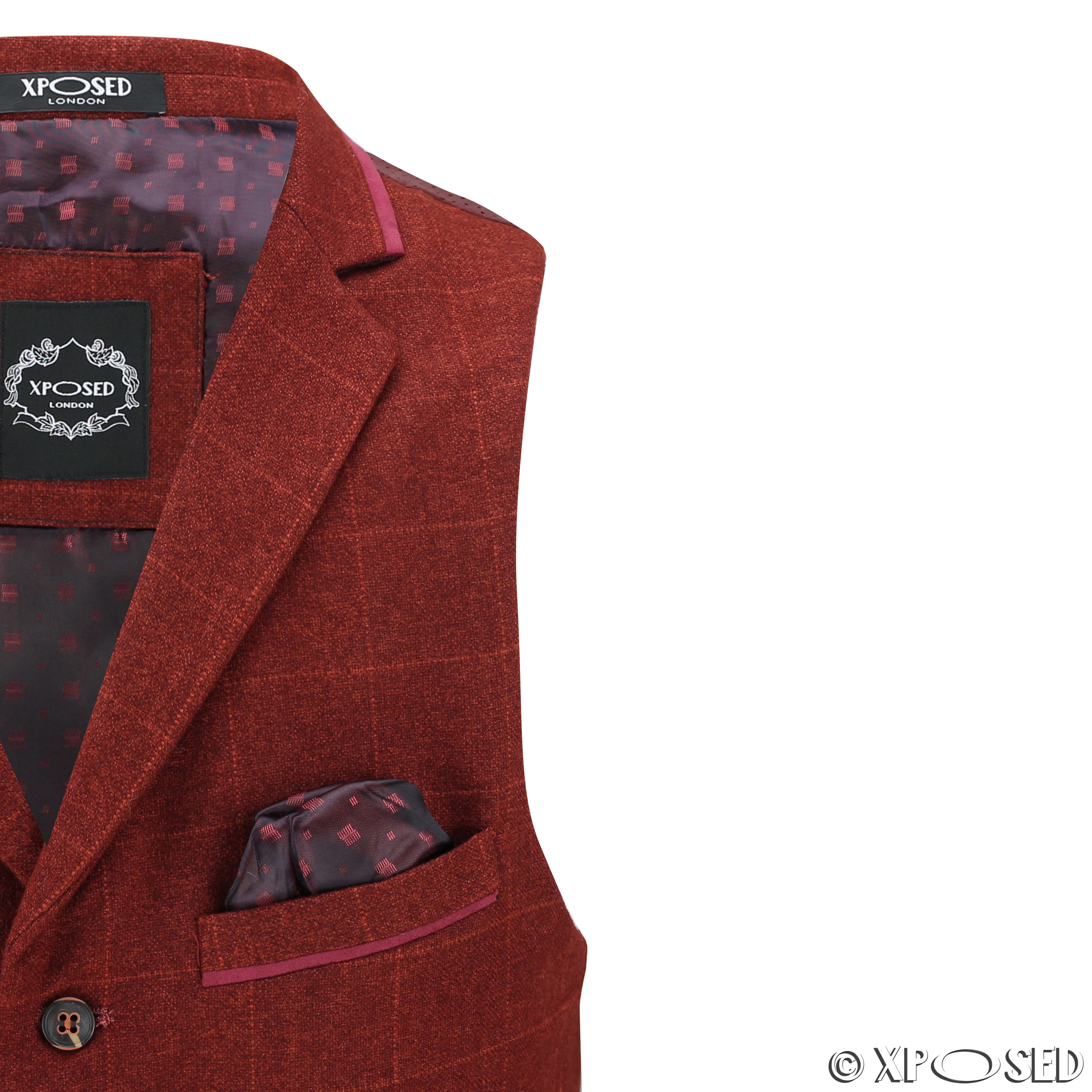 Mens Waistcoat Wool Mix Herringbone Tweed Check Velvet Collar Smart Formal Vest 