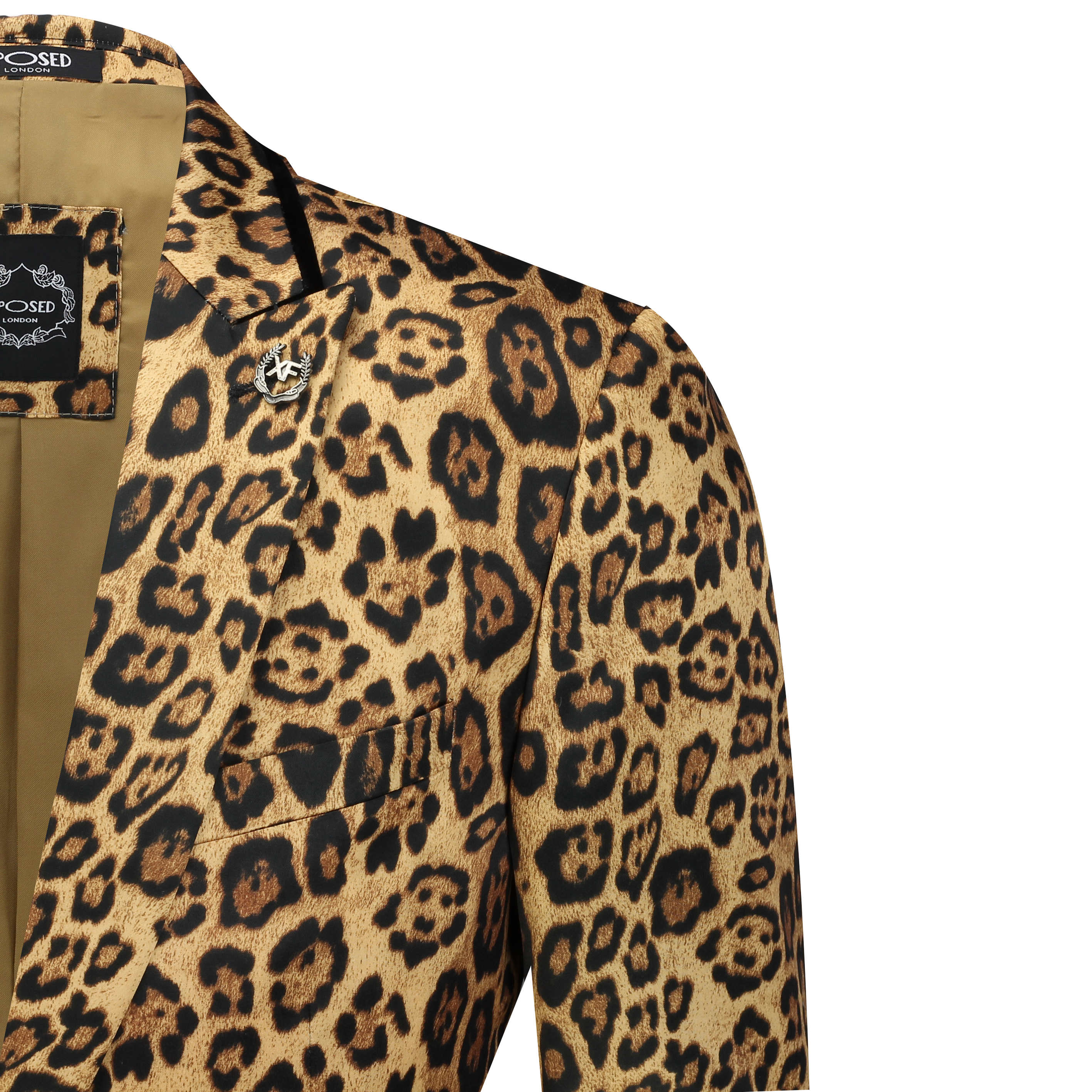 Mens Leopard Rosette Deep Gold Printed Italian Suit Jacket Fitted Blazer 