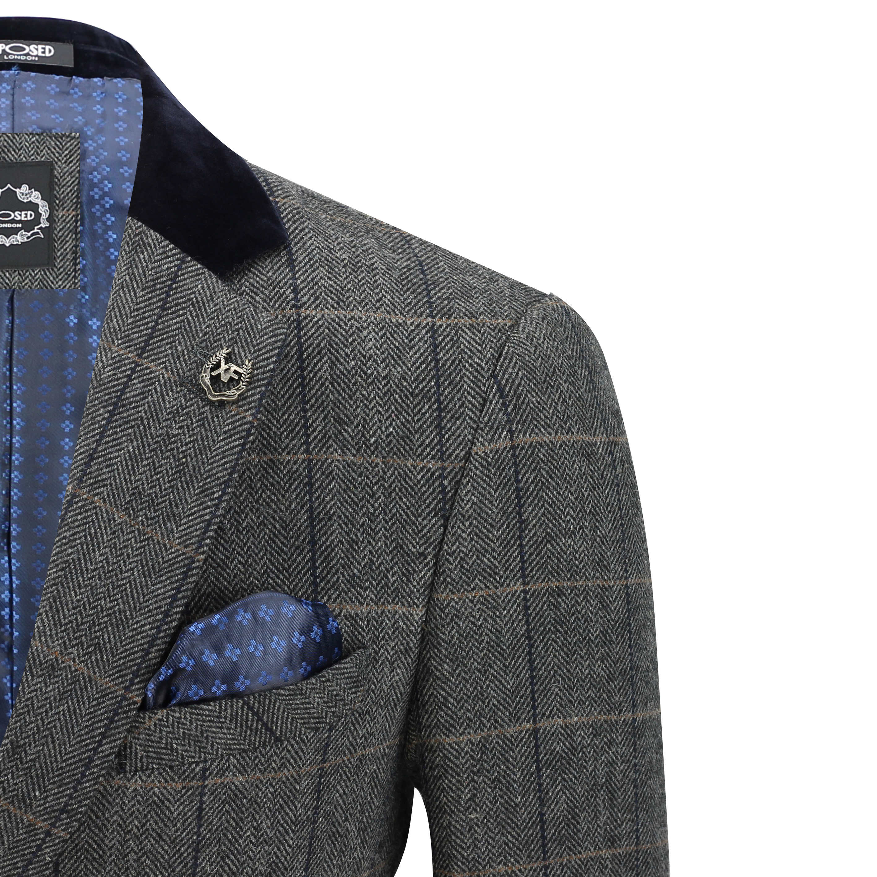 Brown,Chest UK 52 EU 62 Xposed Mens Vintage Wool Blend Tweed Blazer Designer Smart Slim Fit Jacket with Black Elbow Patch 