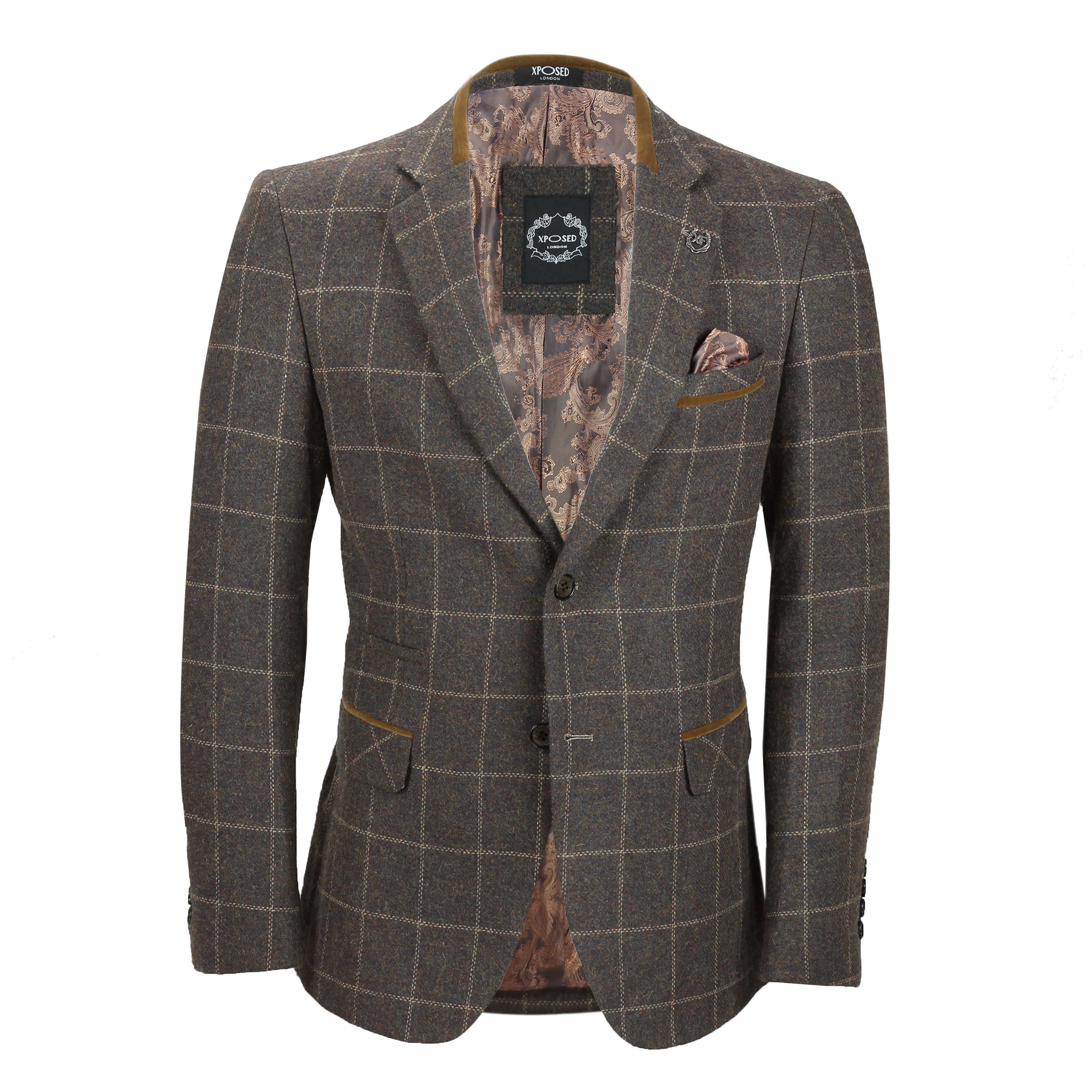 Mens Earth Brown 3 Piece Tweed Check Suit Sold Separate Blazer ...