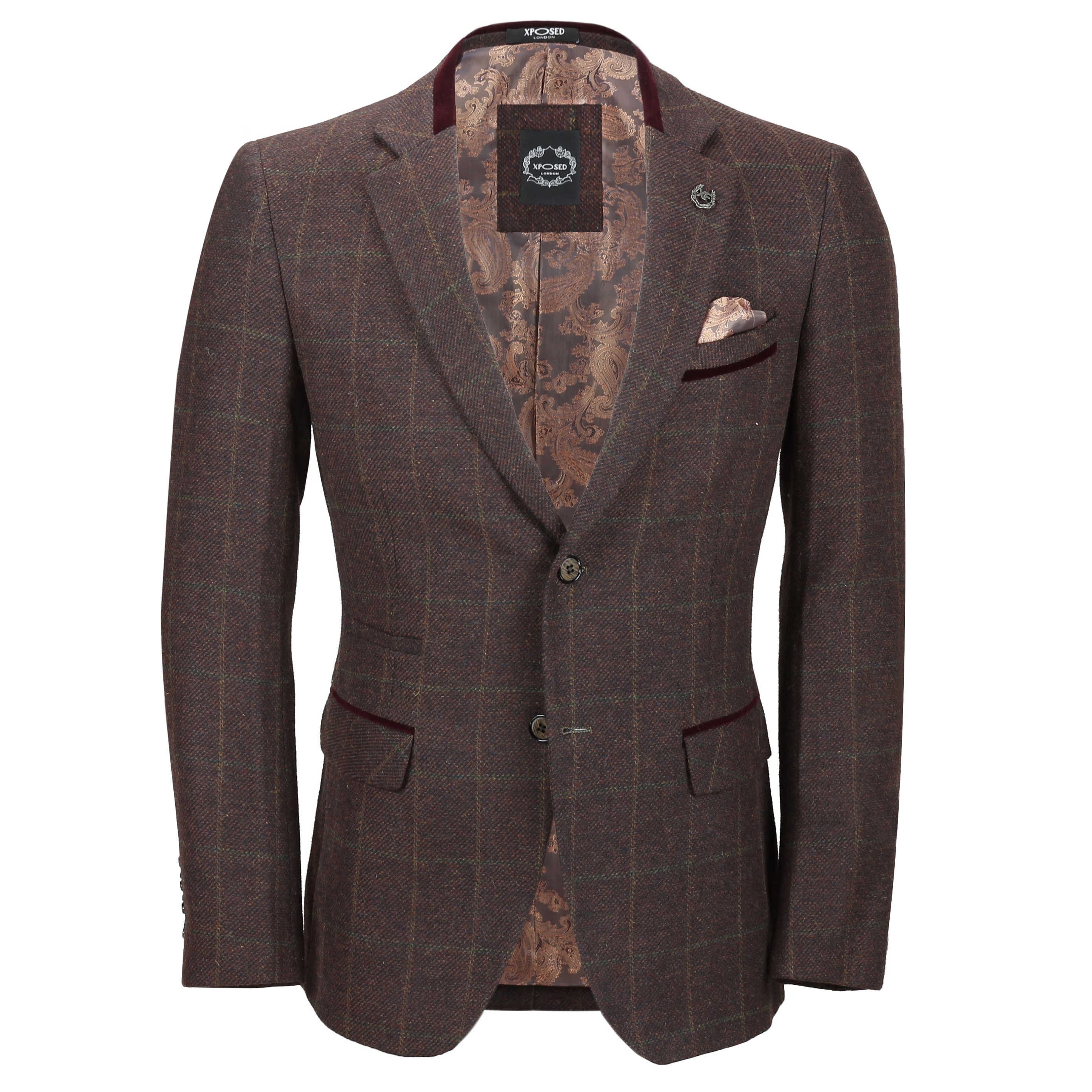Mens Casual Tweed Check Blazer Slim Fit Suit Jacket Business Plaid Blazer Jacket Checked Dinner Suits Coats