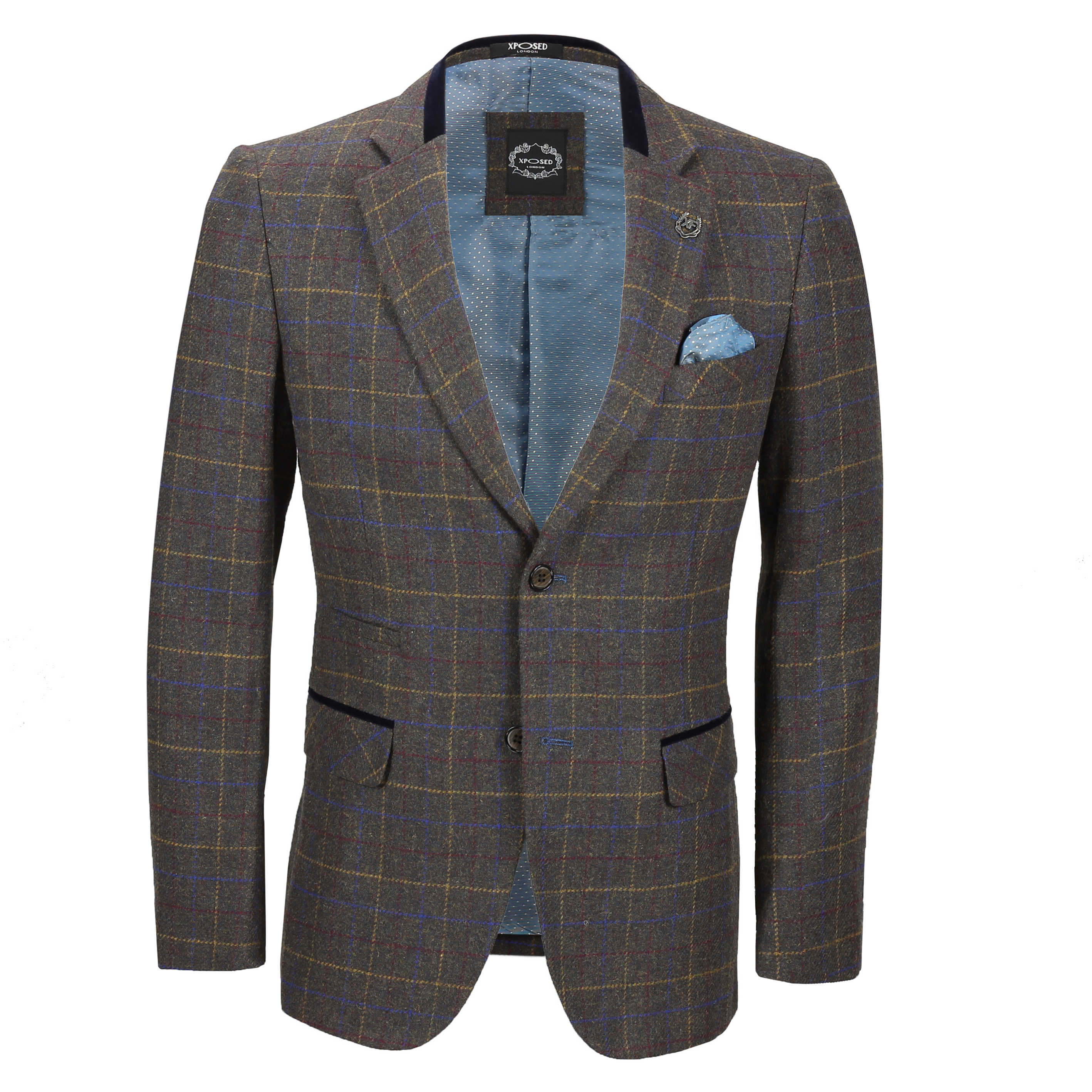 Mens Blue Herringbone Tweed Blazer Smart Casual Tailored Retro Vintage Jacket 