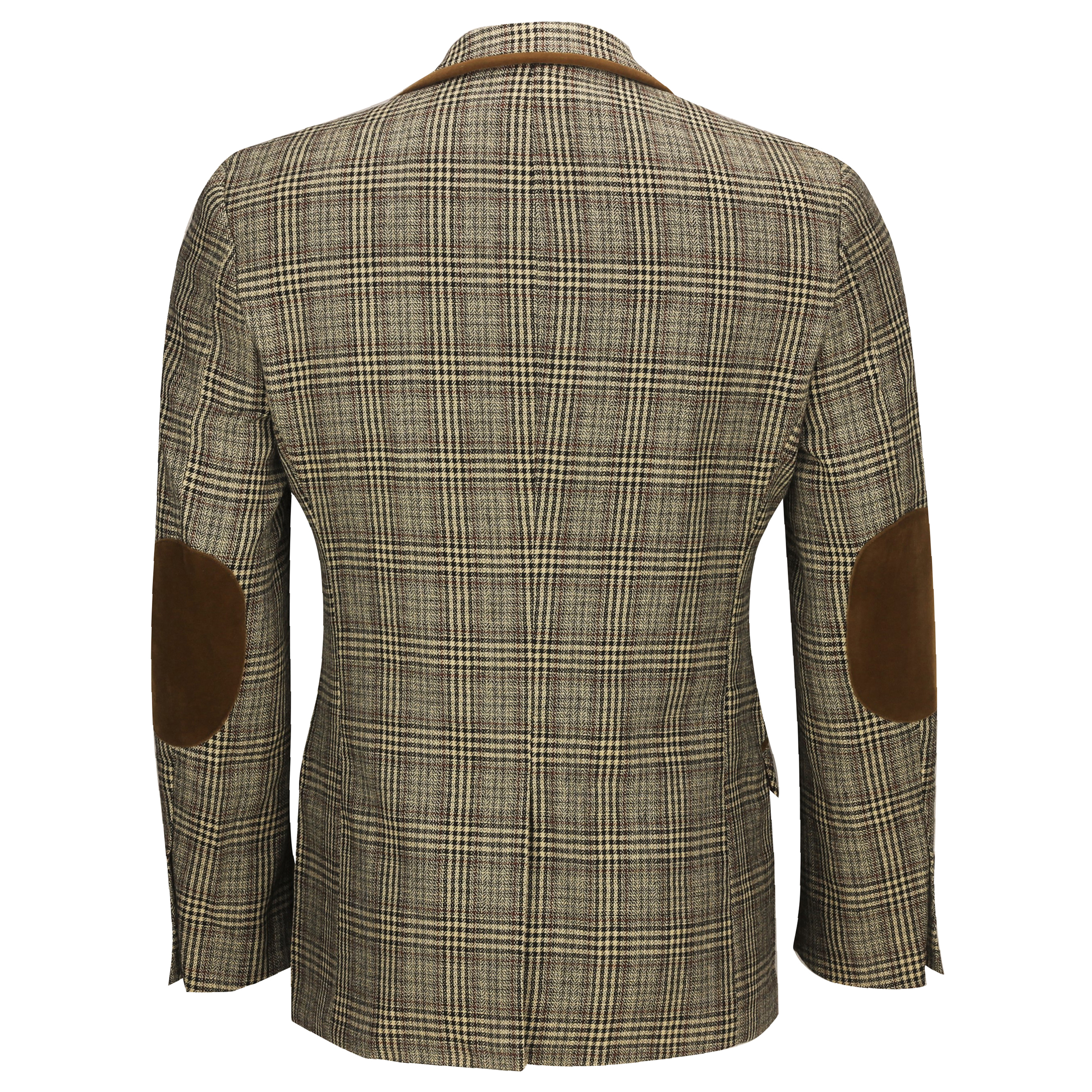 Mens Vintage Tweed Herringbone Check Blazer Velvet Elbow Patch Brown Grey Jacket 