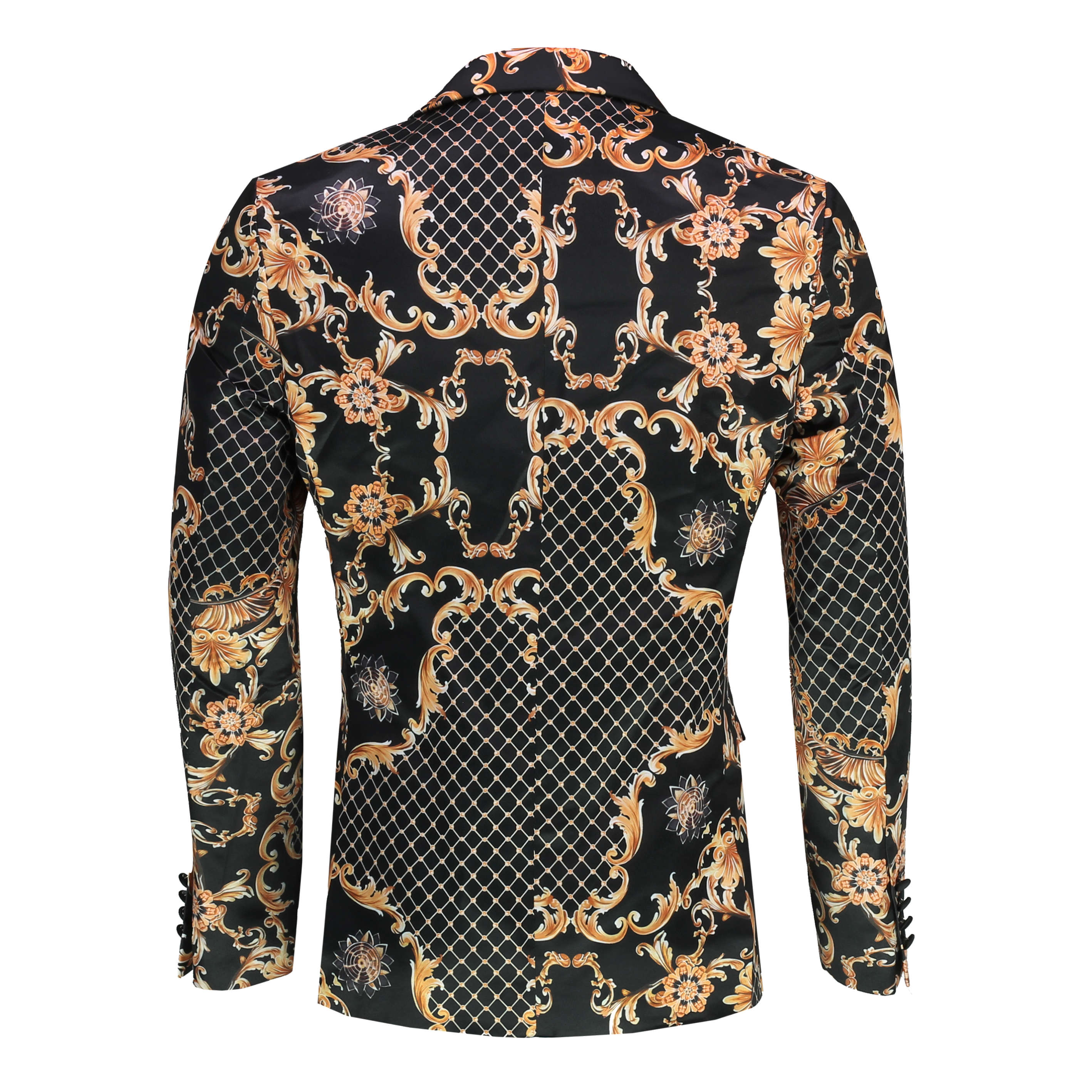 Mens Gold Floral Damask Print Black Dinner Jacket Smart Tailor Fit ...