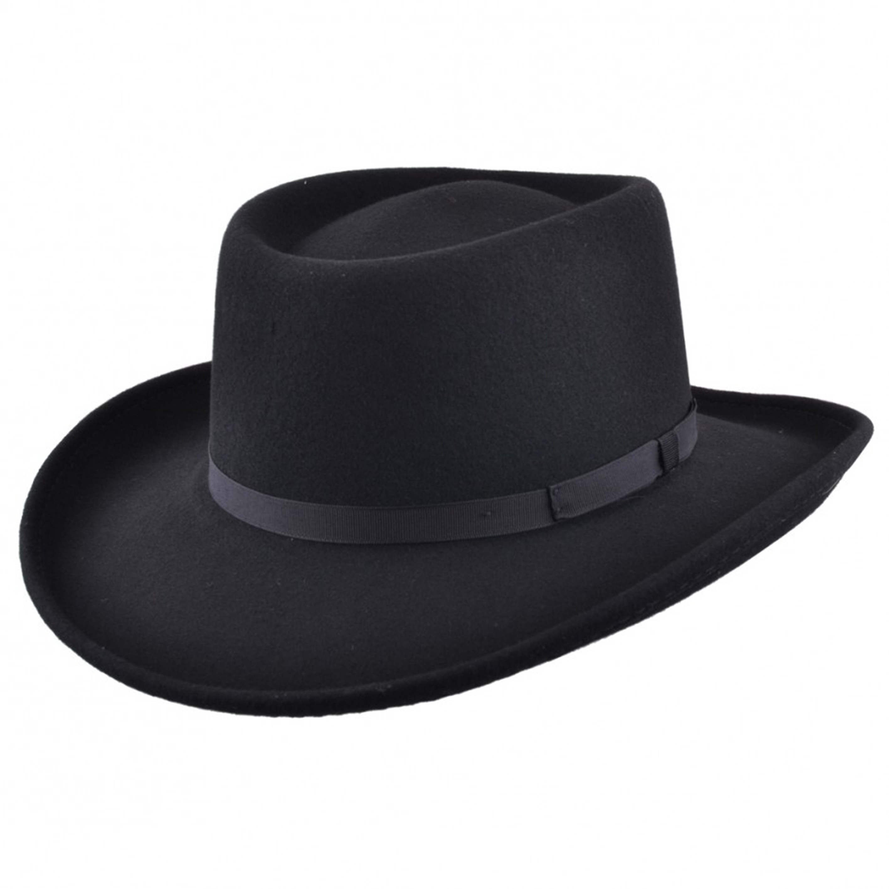 Mens Black Vintage 100% Wool Felt Crushable Gambler Cowboy Hat Curved ...