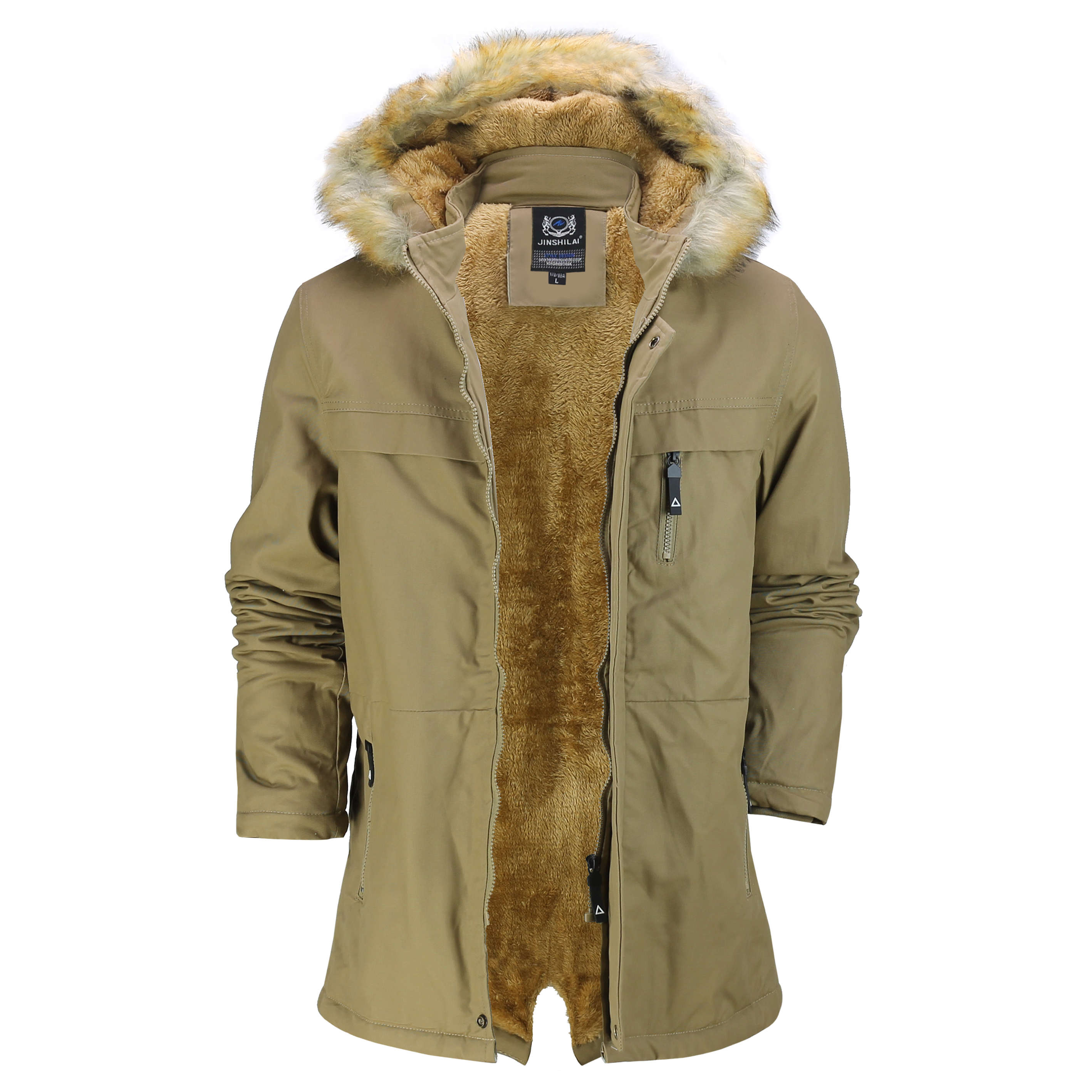 Mens Cotton Parka Jacket Fur Lining Detachable Fur Hood Smart Warm ...
