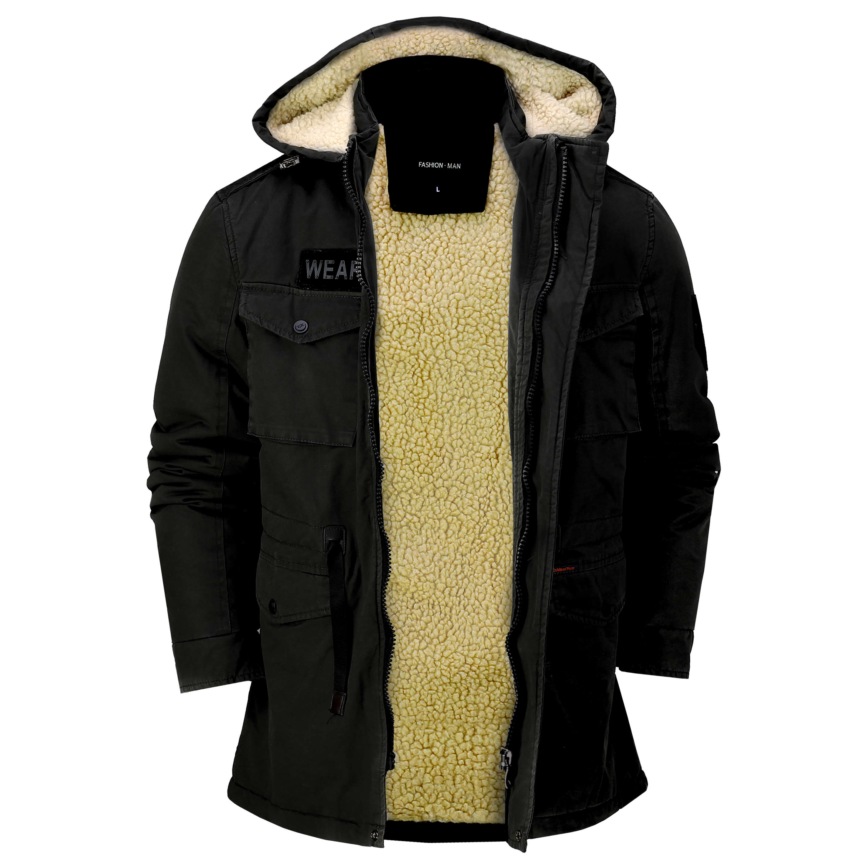 Mens Full Fur Lining Warm Winter Jacket Removable Hood Retro Military ...