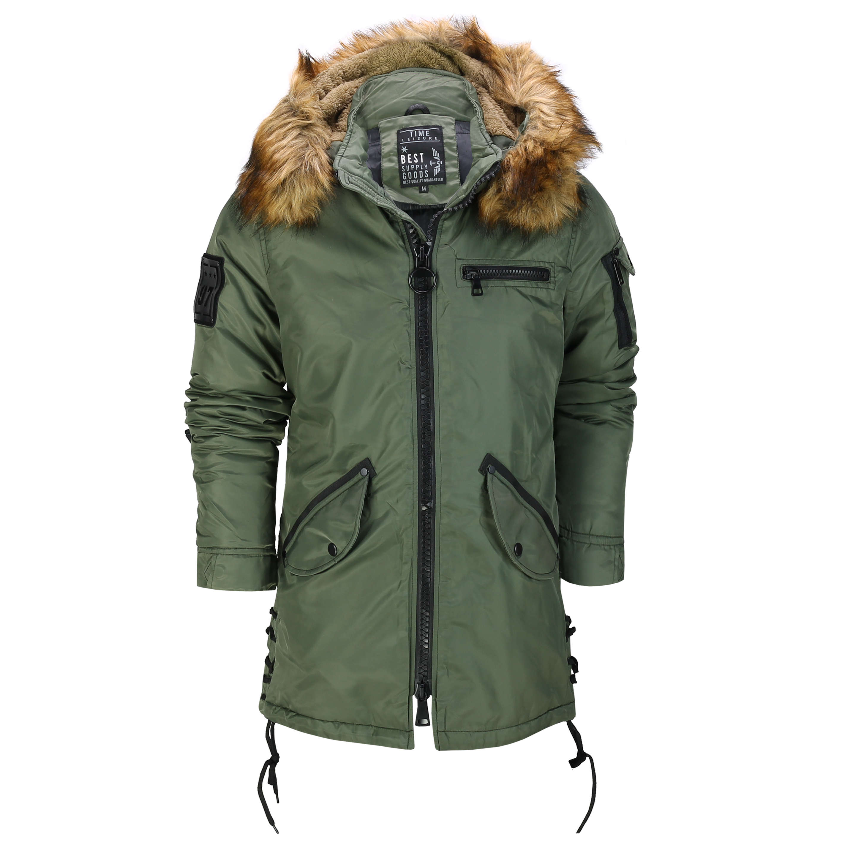Mens Warm Winter Jacket Smart Fashion Parka Detachable Fur Lined Trim ...