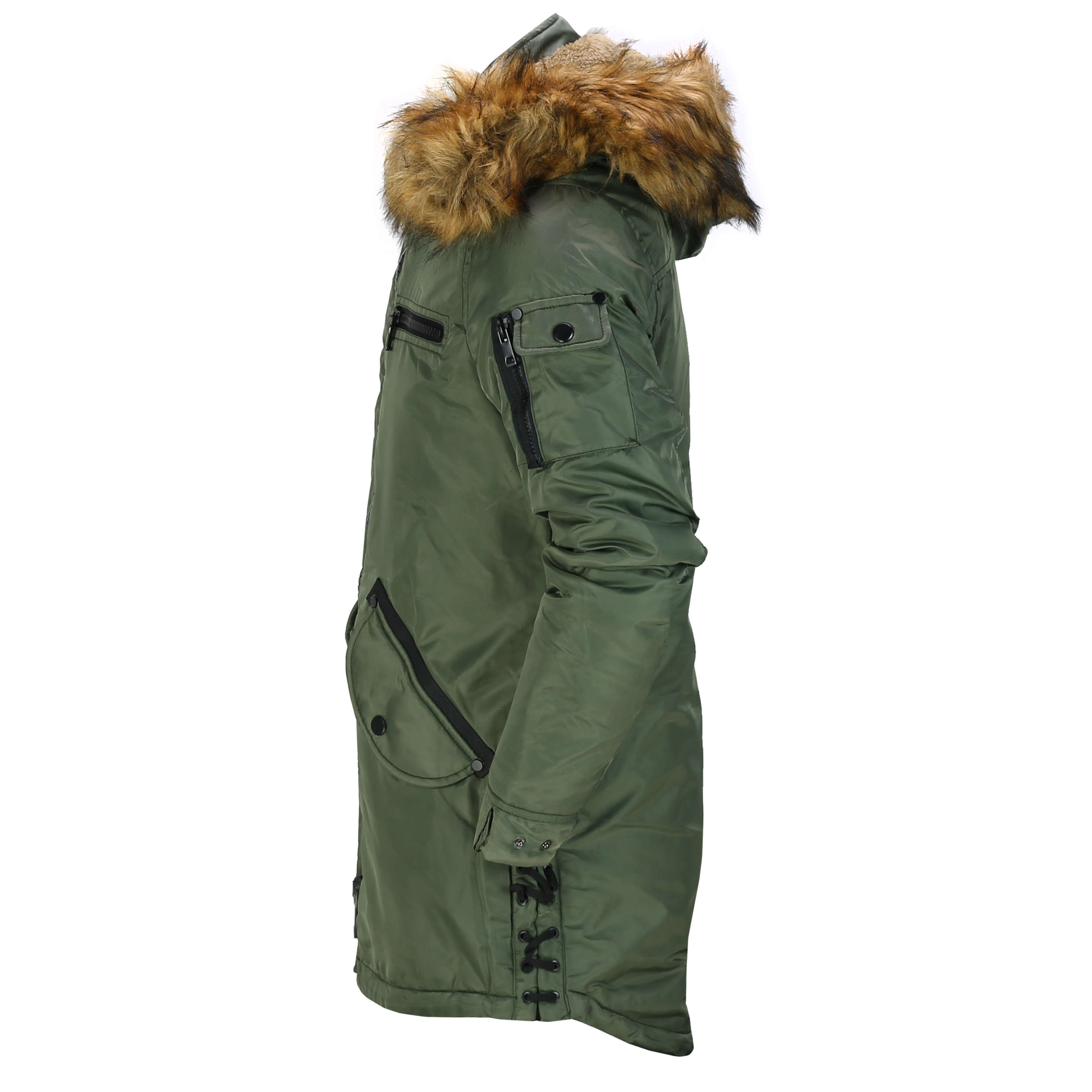 Mens Warm Winter Jacket Smart Fashion Parka Detachable Fur Lined Trim ...