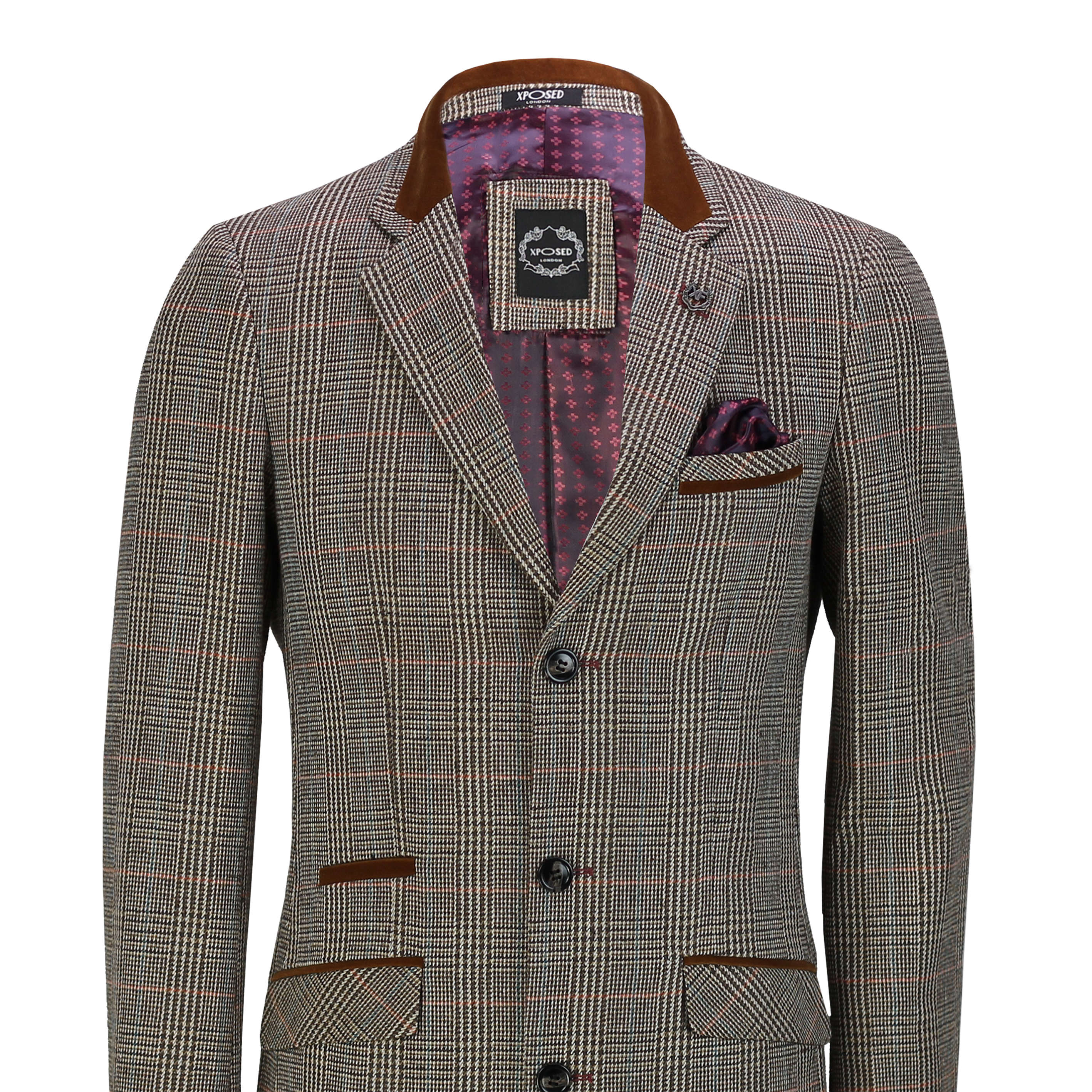 Mens Tweed Check 3/4 Long Overcoat Retro Peaky Blinders Tailored Fit ...