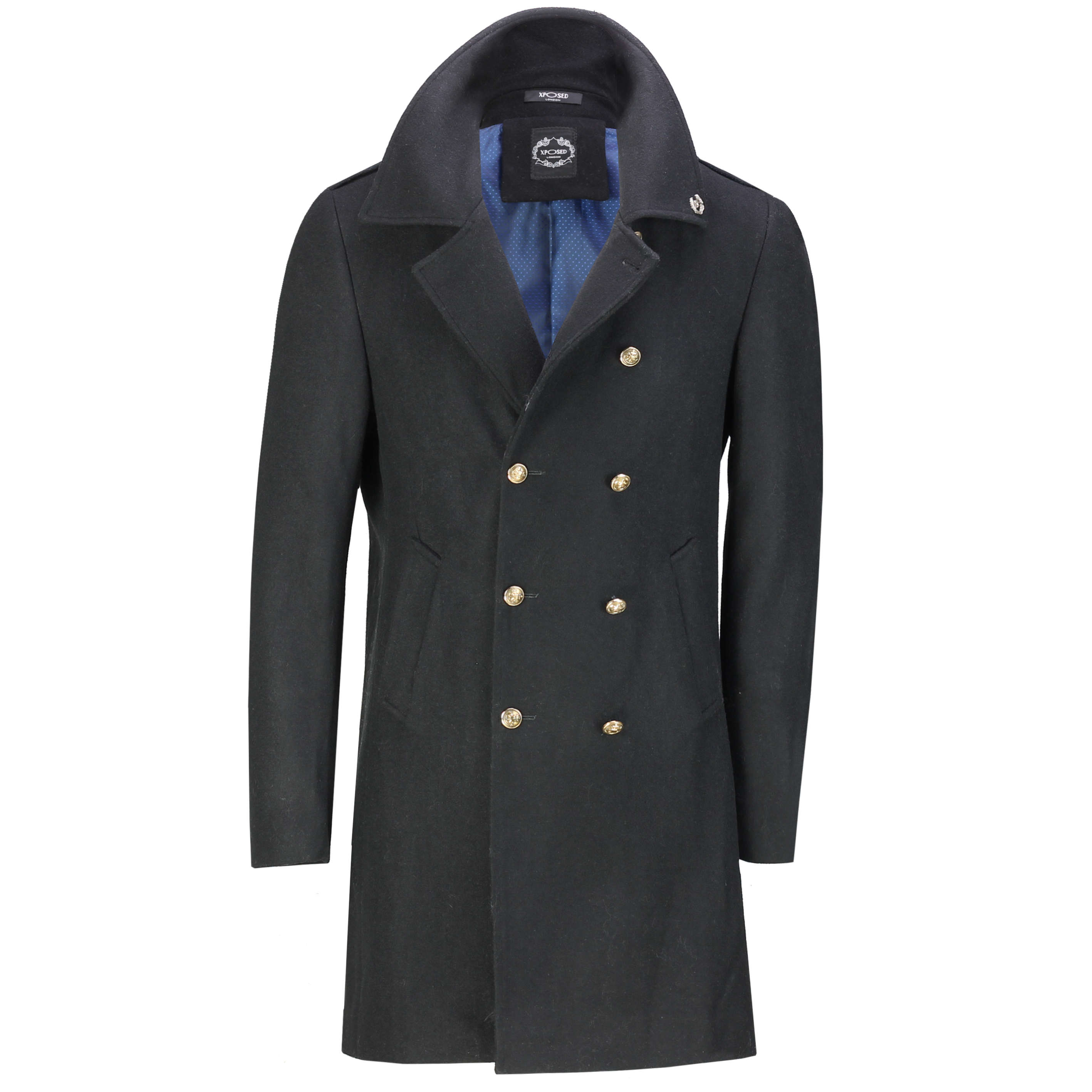 Mens Double Breasted Knee Long Overcoat Vintage War Military Style Wool Mix Jacket 