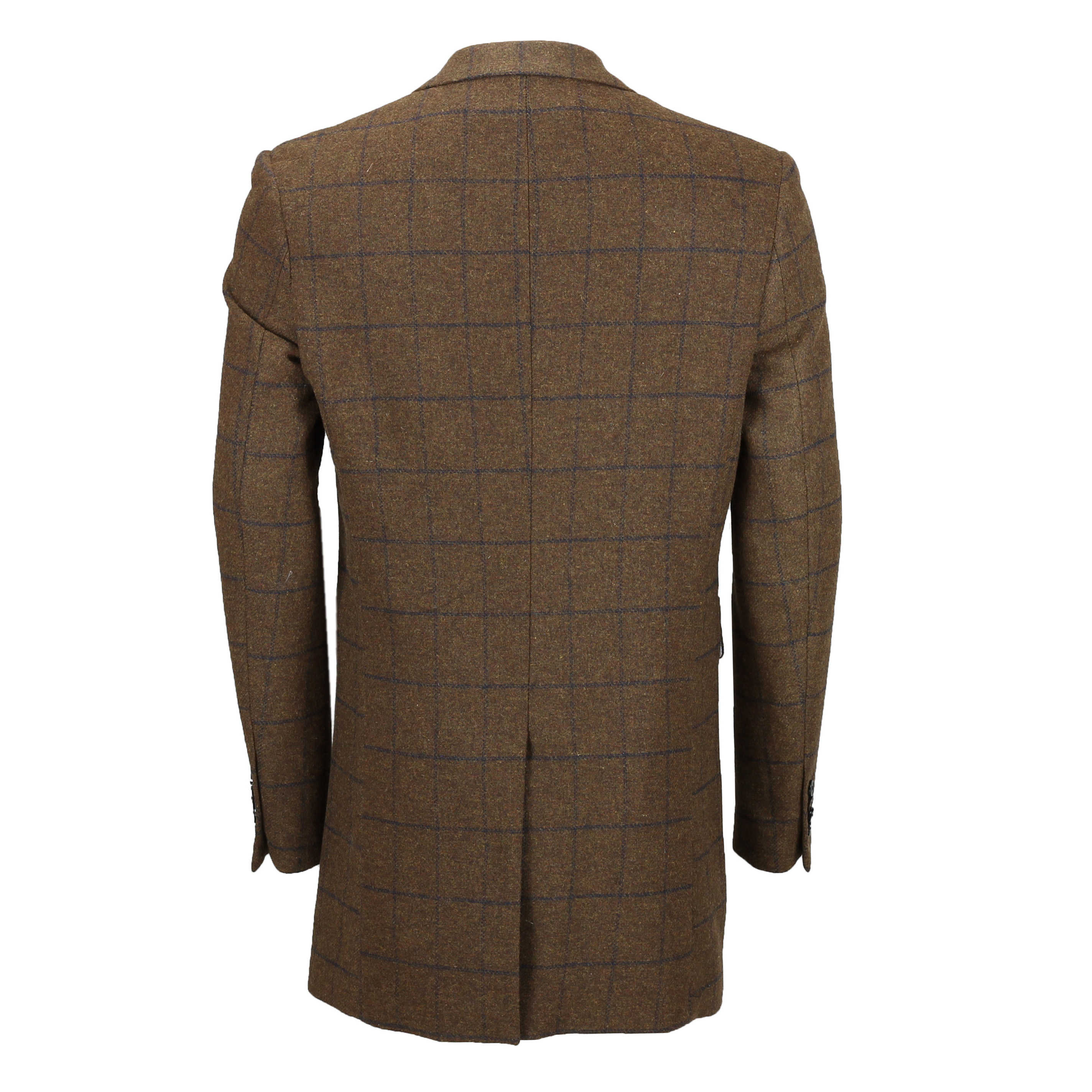 Mens Wool Long Coat Herringbone Tweed Check Trench Overcoat Smart ...