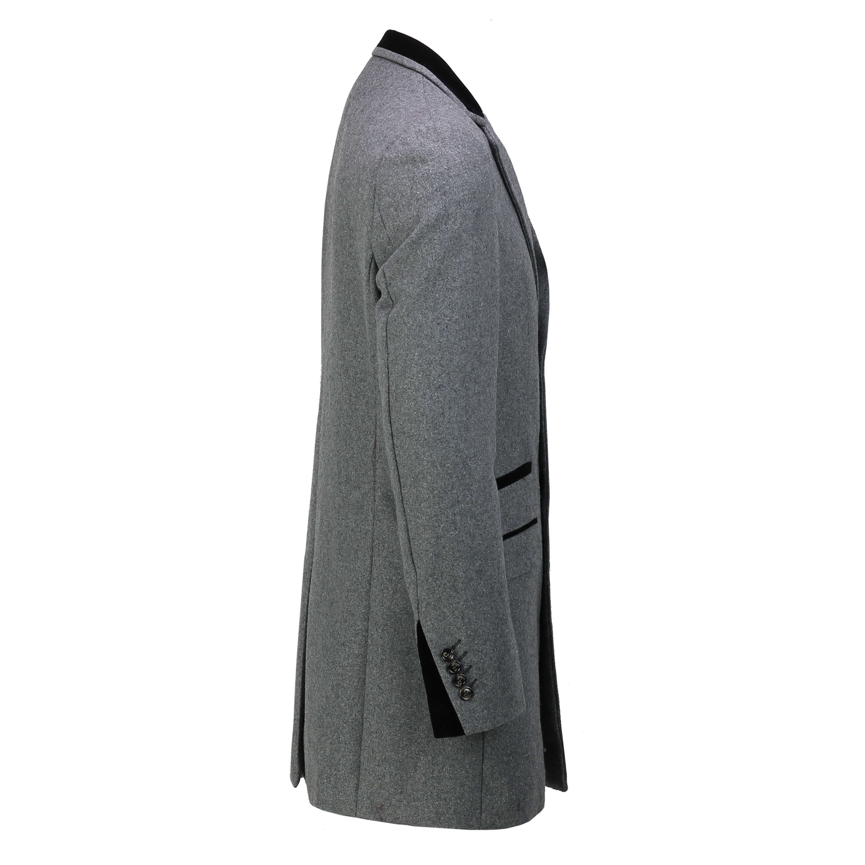 Mens Classic Grey 3/4 Long Over coat Wool Mix Herringbone Stripe Tailored Jacket