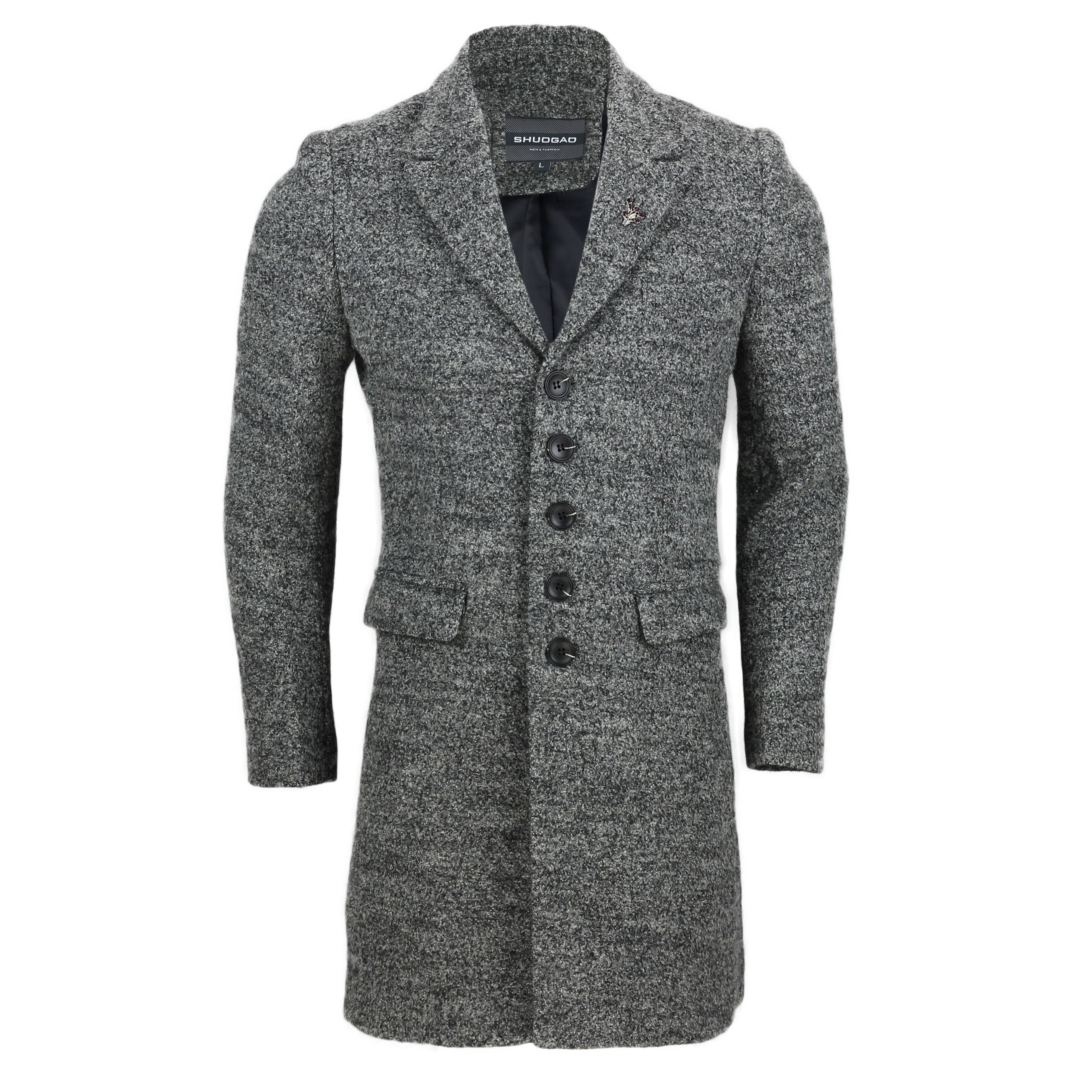 New Mens Vintage Grey Tweed 3/4 Long Winter Overcoat Smart Formal ...