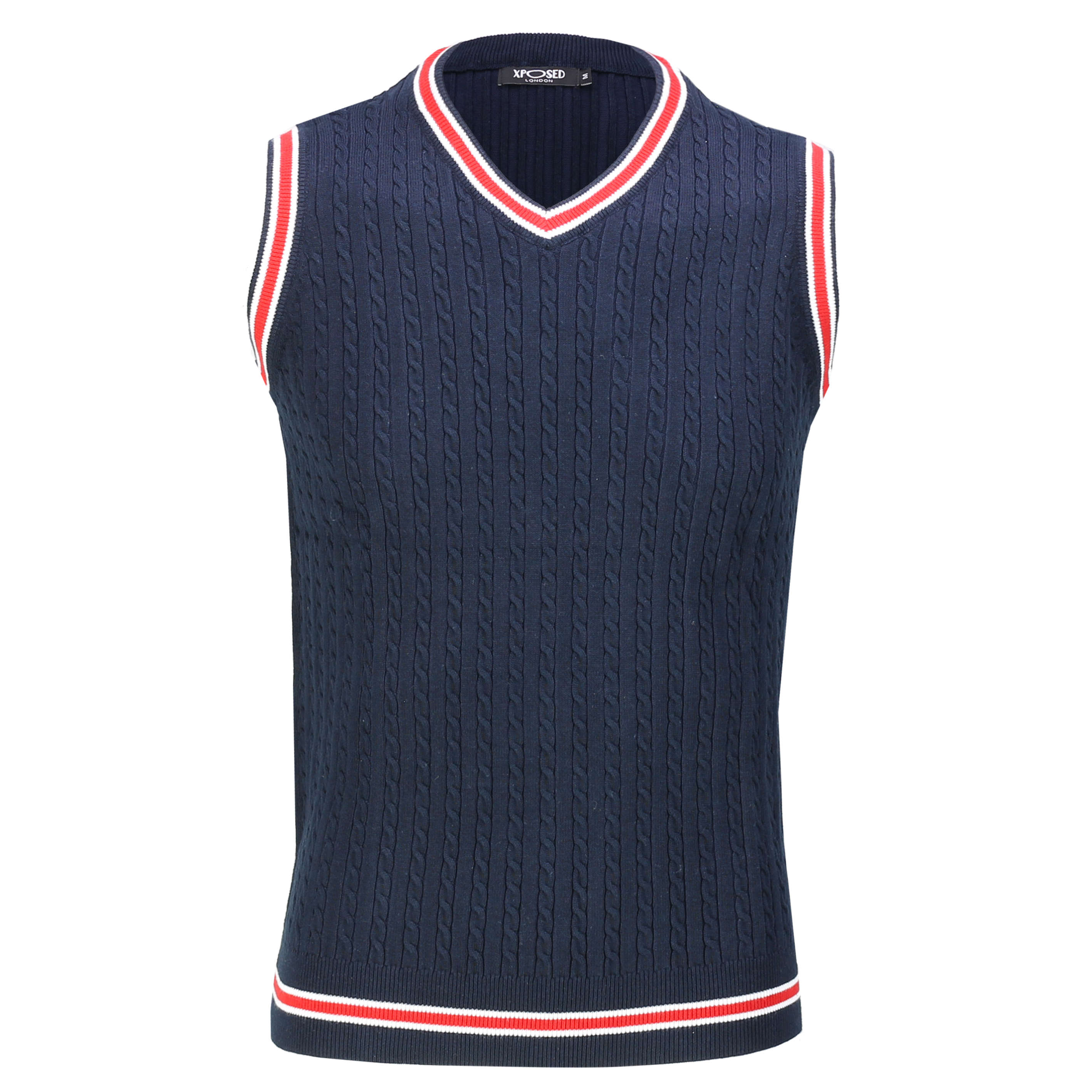 V961 - Mens Sleeveless V Neck Jumper Cable Knitted Cricket Golf Sweater ...