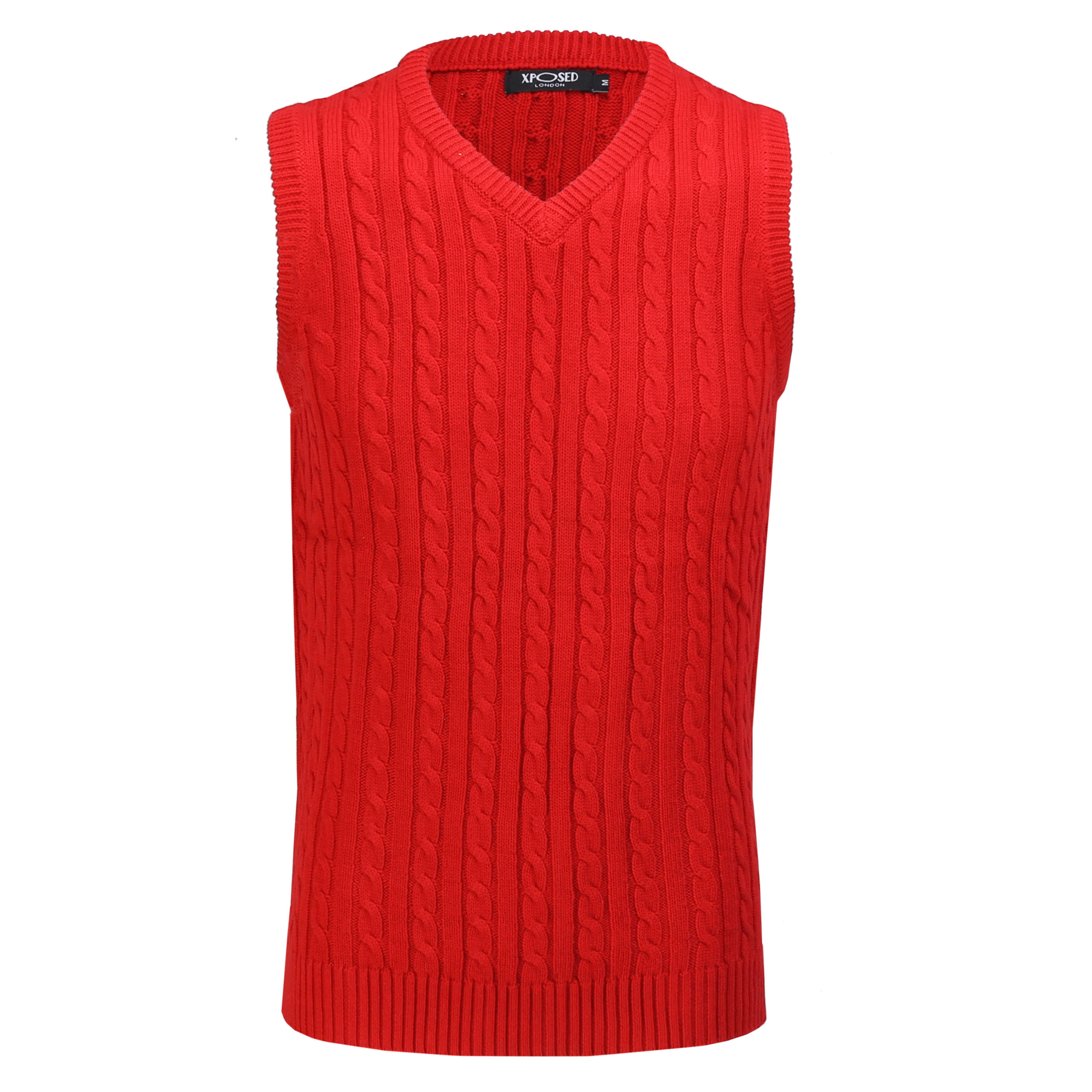 Xposed Mens Classic Cable Knitted Sleeveless V Neck Jumper Smart Casual Sweater Jersey Vest Top 