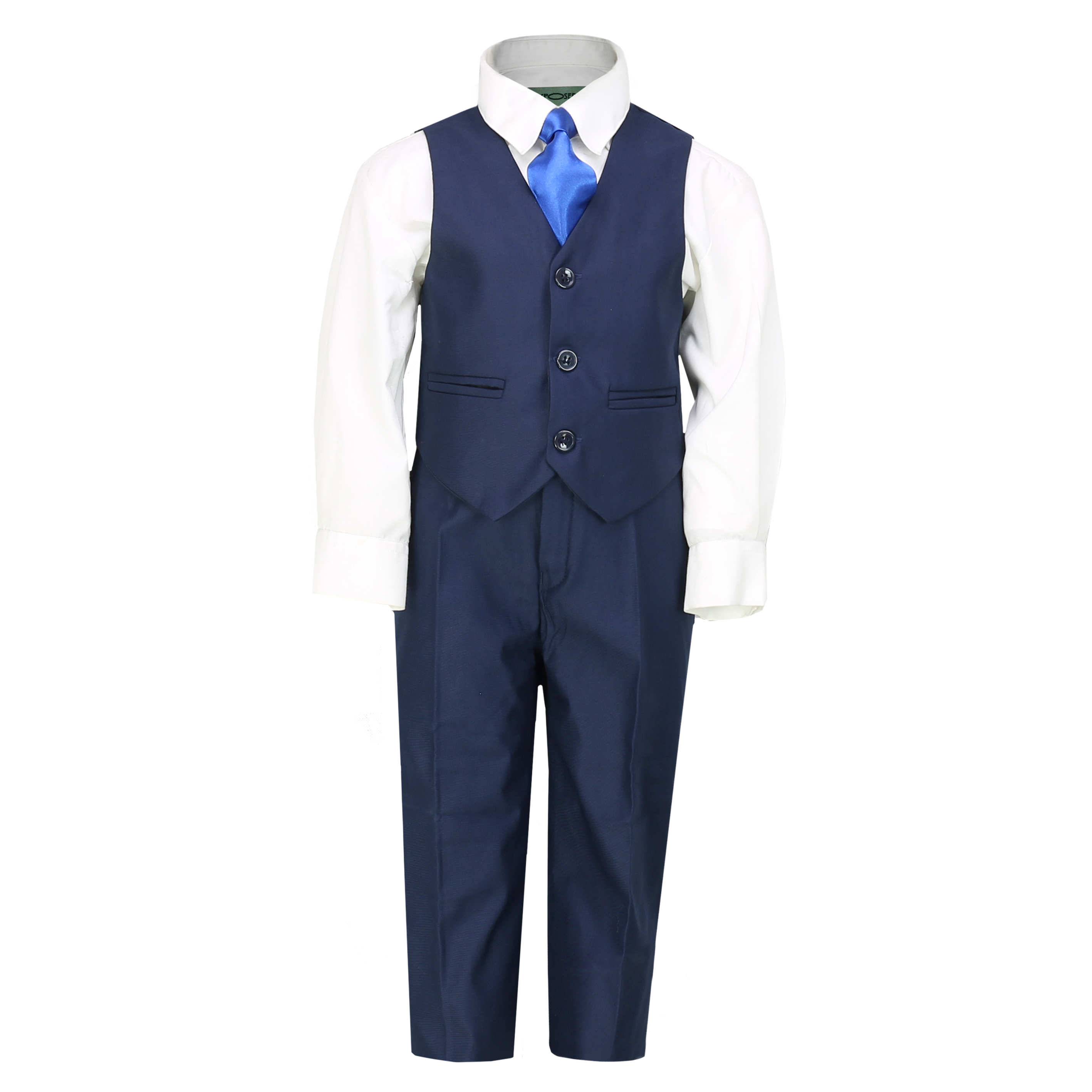 Kids Boys 3 Piece Suit Tuxedo Jacket Navy Smart Formal Wedding Party Pageboy