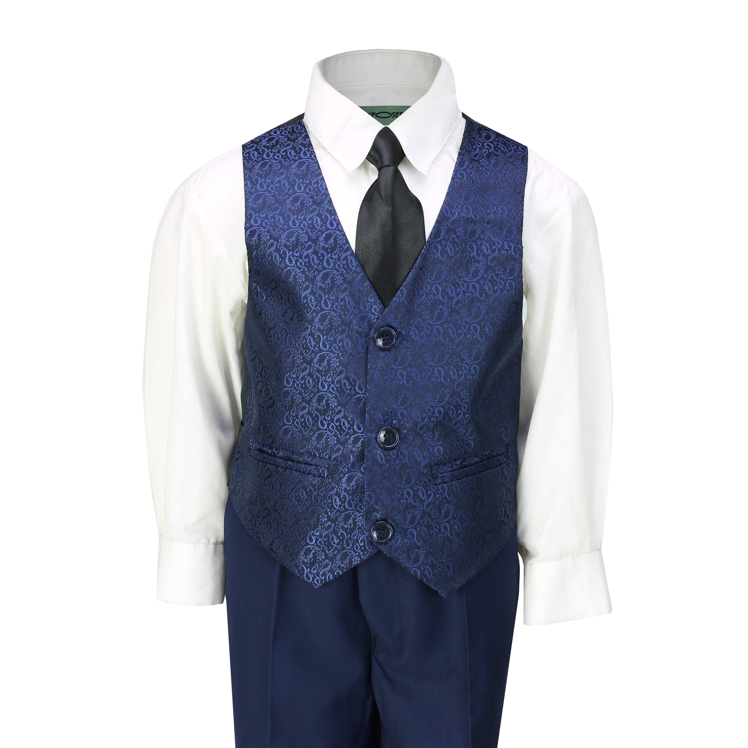 Kids Boys 3 Piece Suit Tuxedo Jacket Navy Smart Formal Wedding Party Pageboy