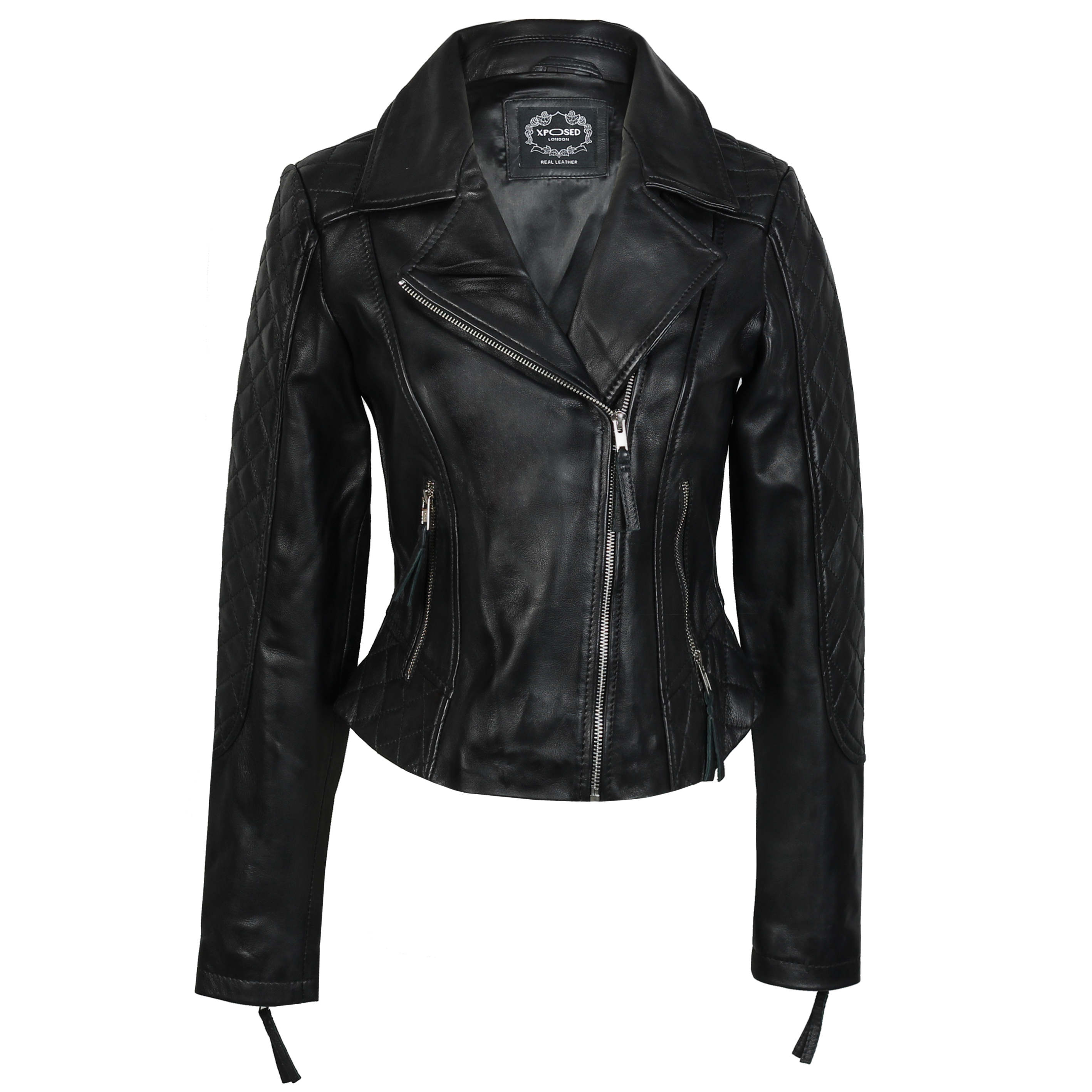 Black Ladies Biker Style Retro Leather Jacket 