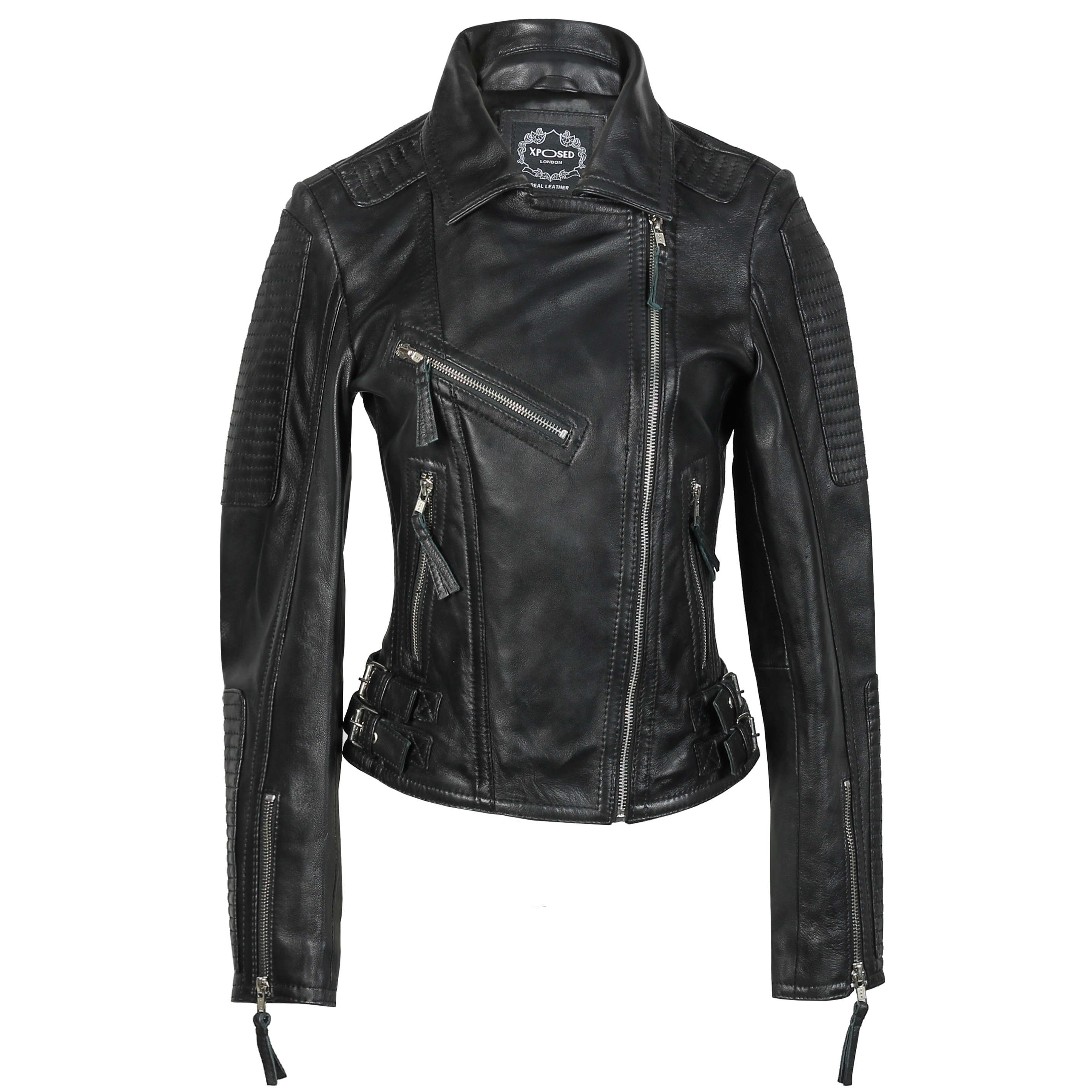 Ladies Womens Soft Real Leather Bike Jacket Classic Retro Zipped Style ...
