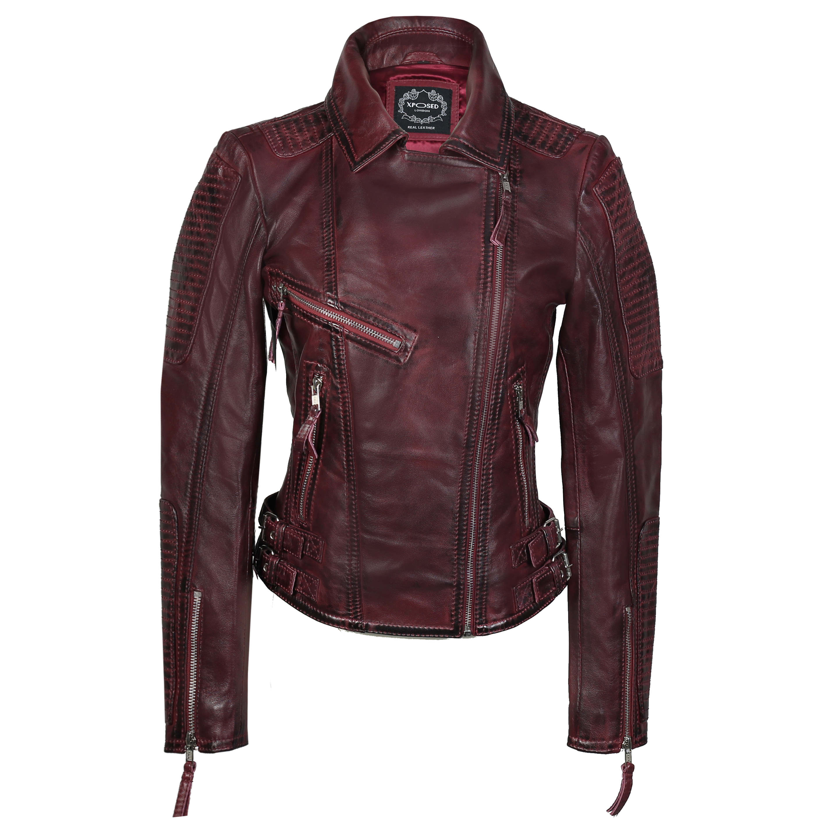 Ladies Womens Soft Real Leather Bike Jacket Classic Retro Zipped Style ...