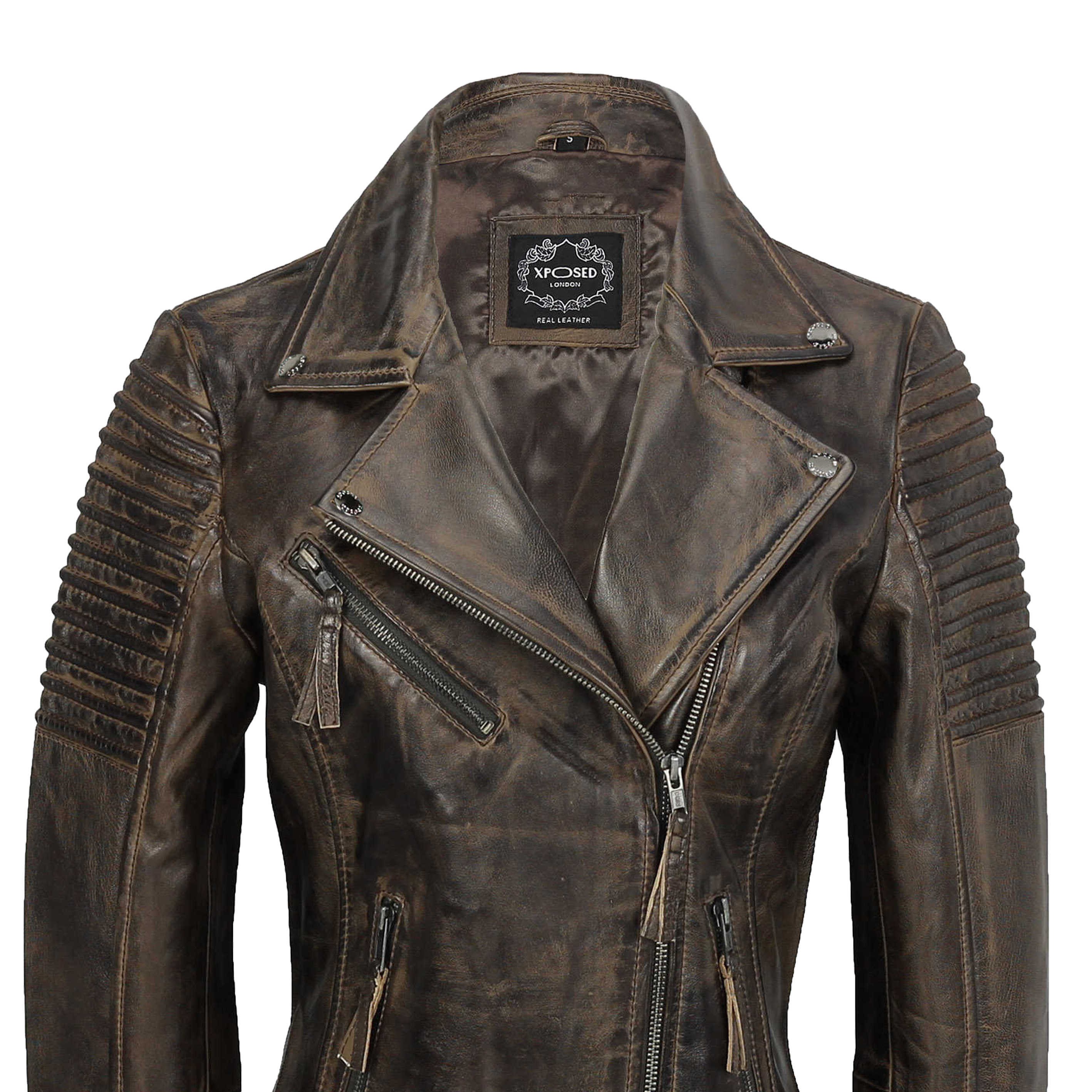 Women's Genuine Leather Motorcycle Brown Slim fit Classic Biker Jacket