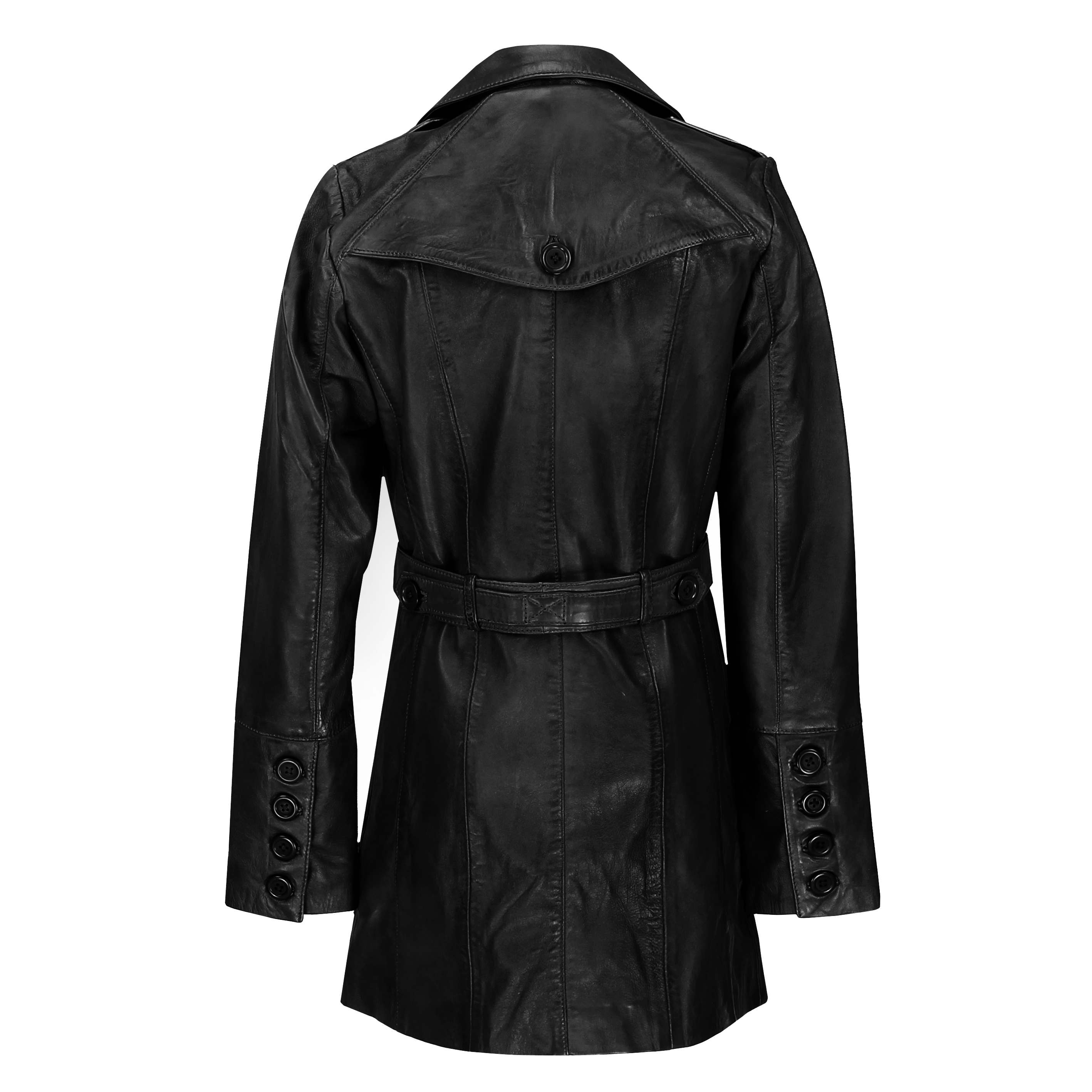 PRAGUE Ladies Real Leather Belted Jacket Black Nappa Classic Mid Length Jacket 