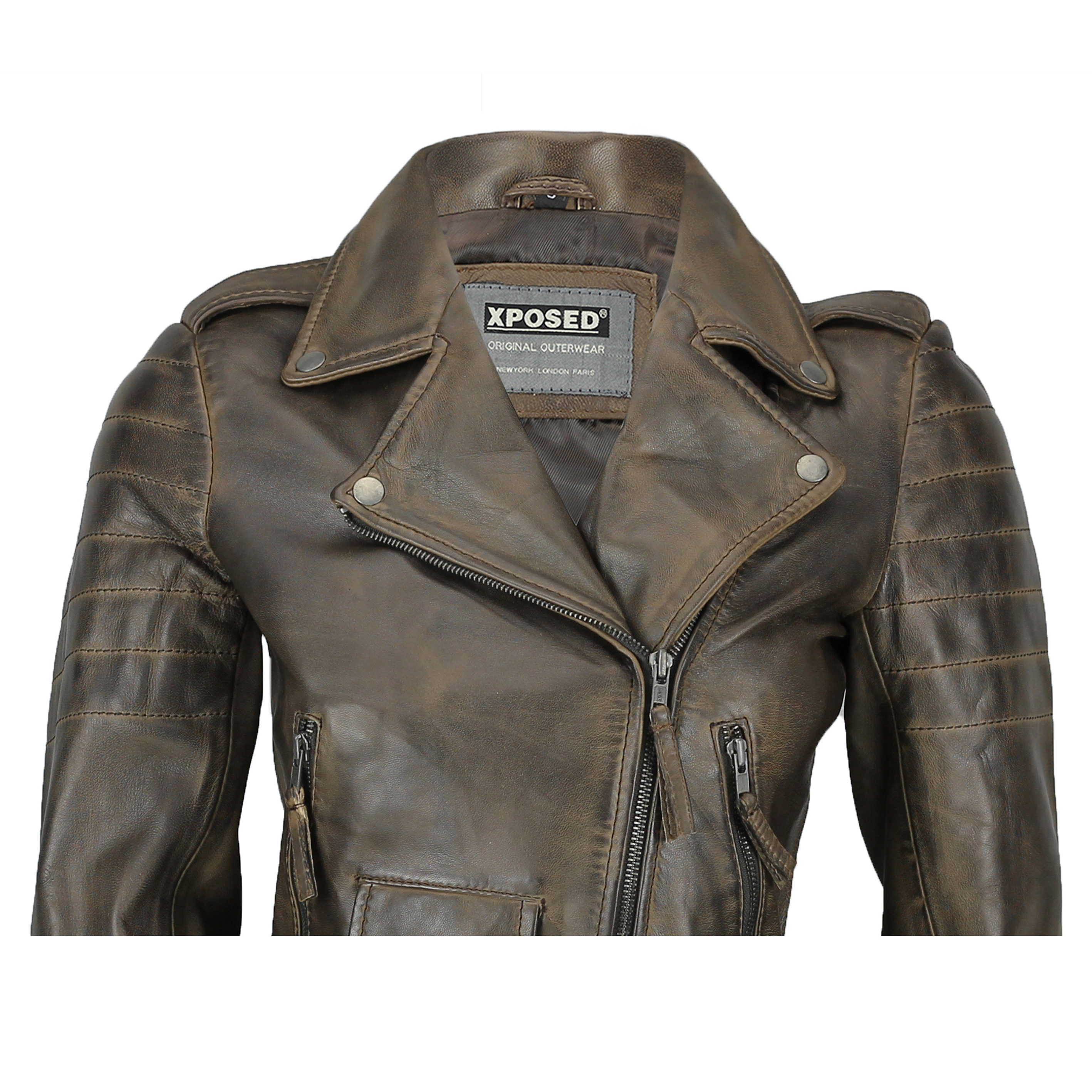100% Ladies Real Leather Jacket Short Fitted Bikers Style Black Vintage Rock 
