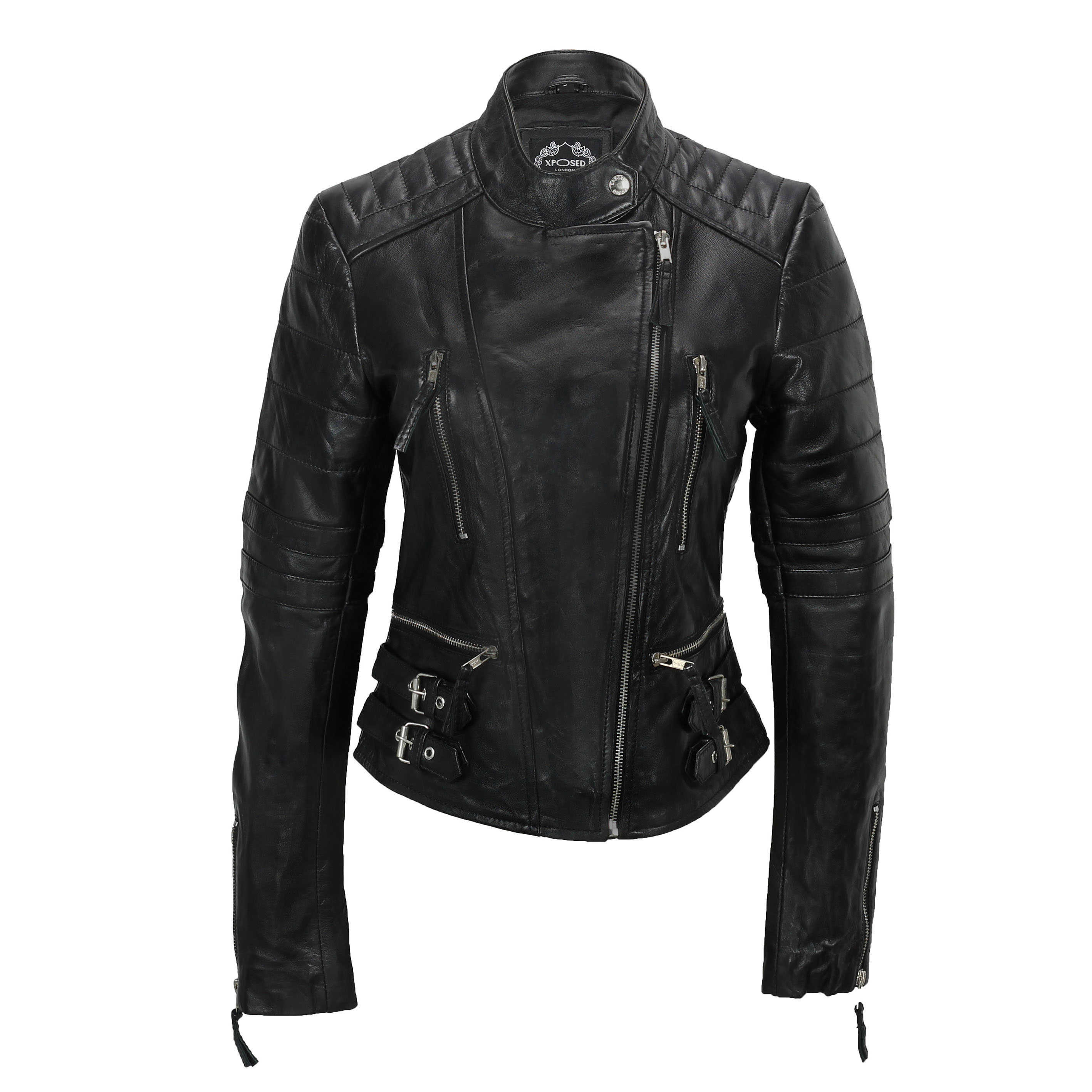Pelle Dannata Ladies Real Leather Black Brown Biker Jacket Size 8 to 18