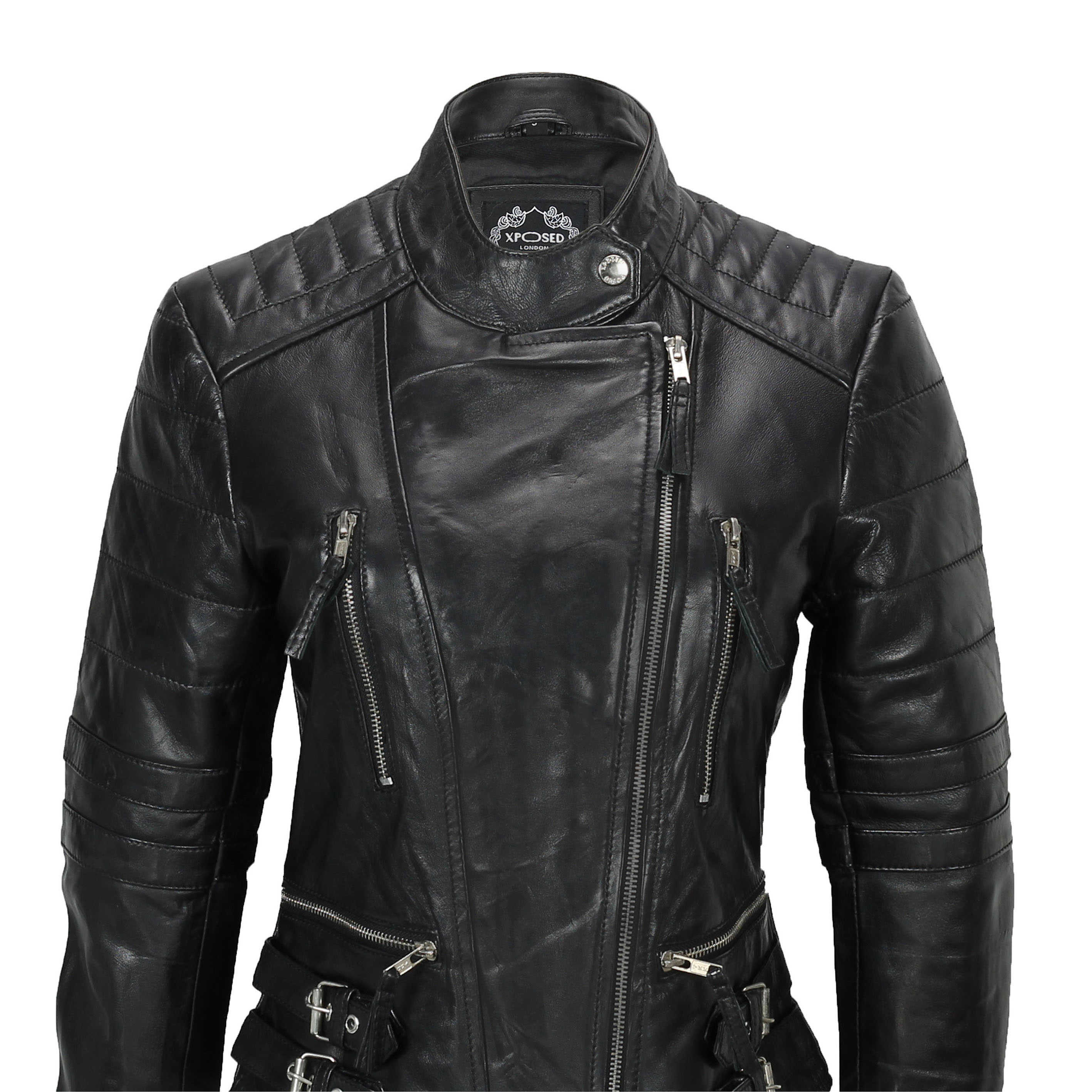 Ladies Women Soft Real Leather Biker Jacket Size UK 8 10 12 14 16 18 20 ...