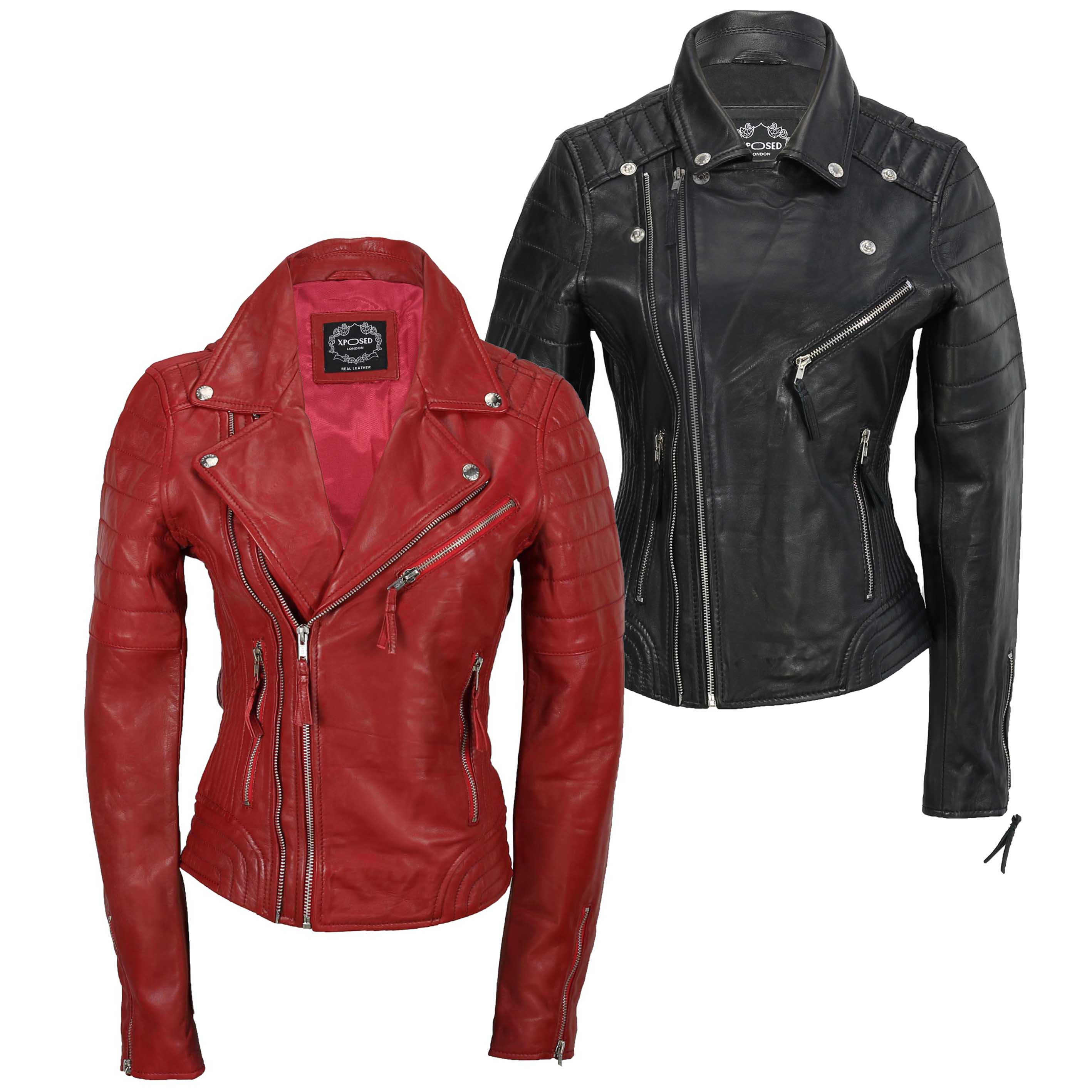 Women Genuine Sheep Motorcycle Casual Soft Light Weight Leather Jacket black