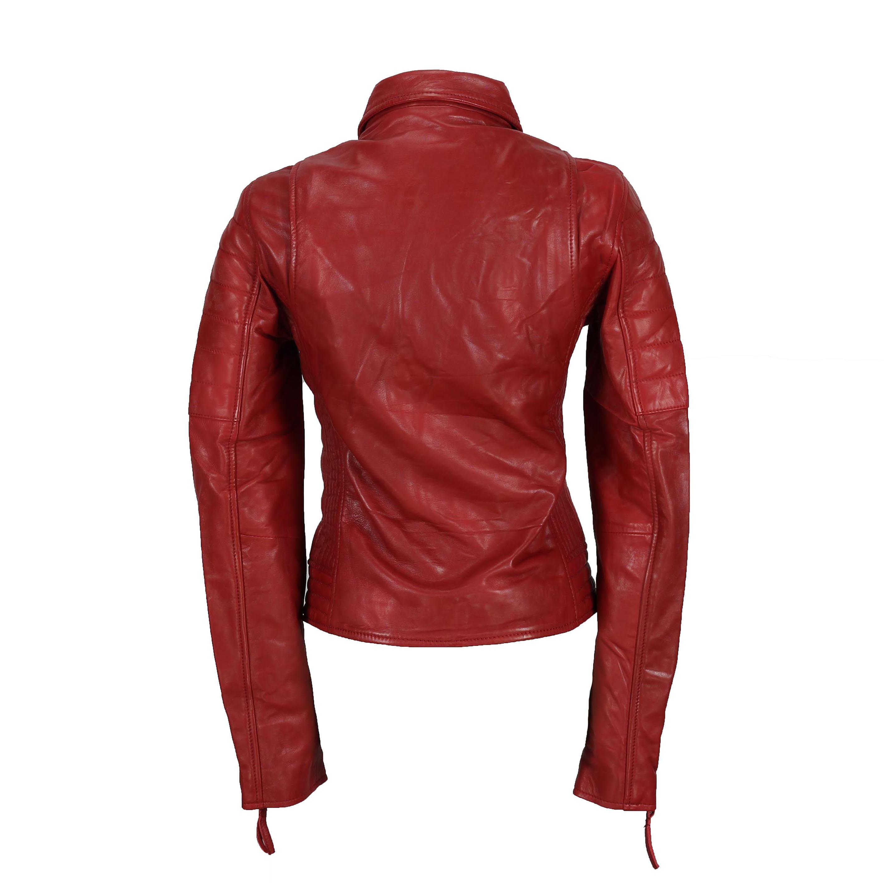 Ladies Women Black Red Soft Real Leather Biker Jacket Slim Fit Size UK ...