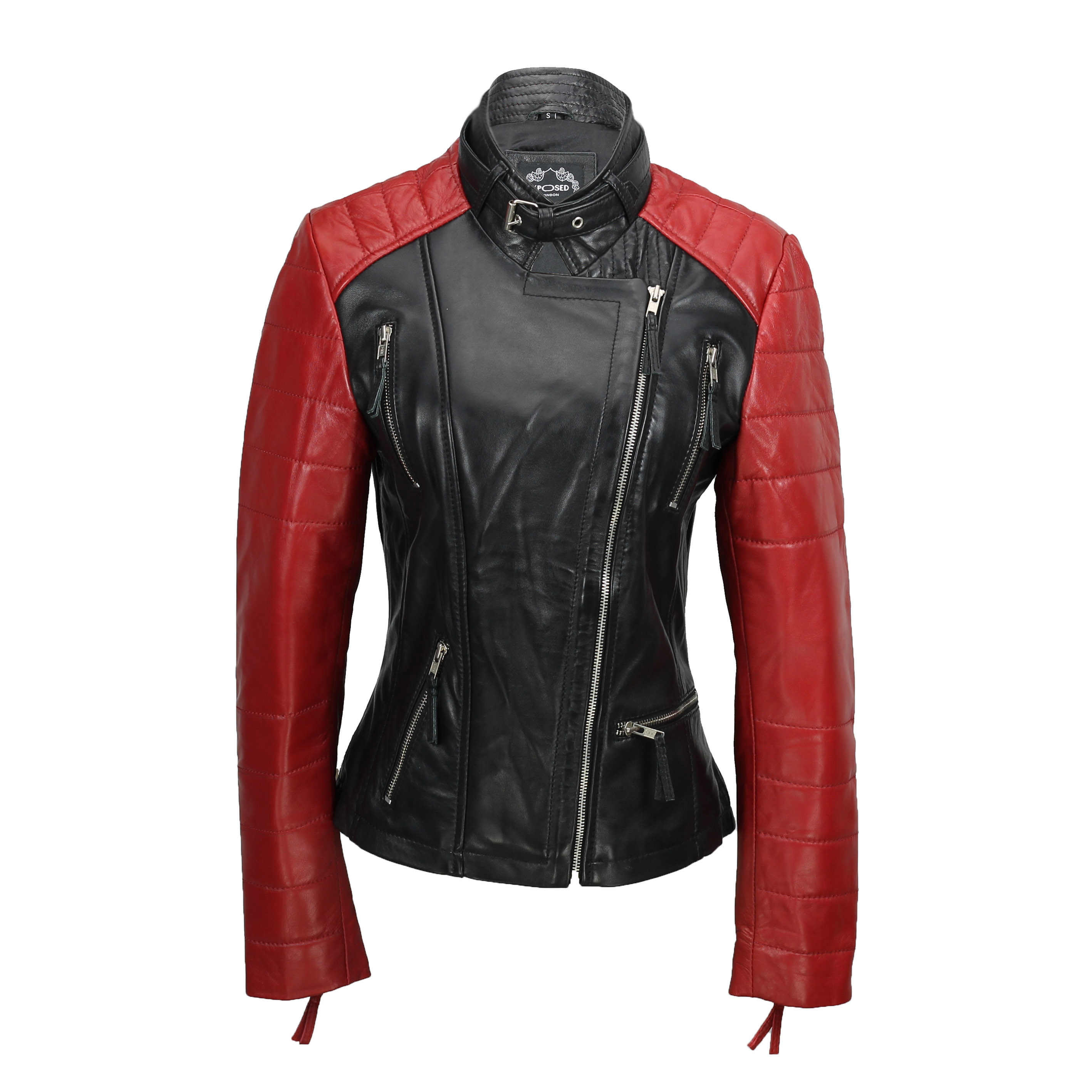 Ladies Womens Black Red Soft Genuine Real Leather Biker Style Jacket ...