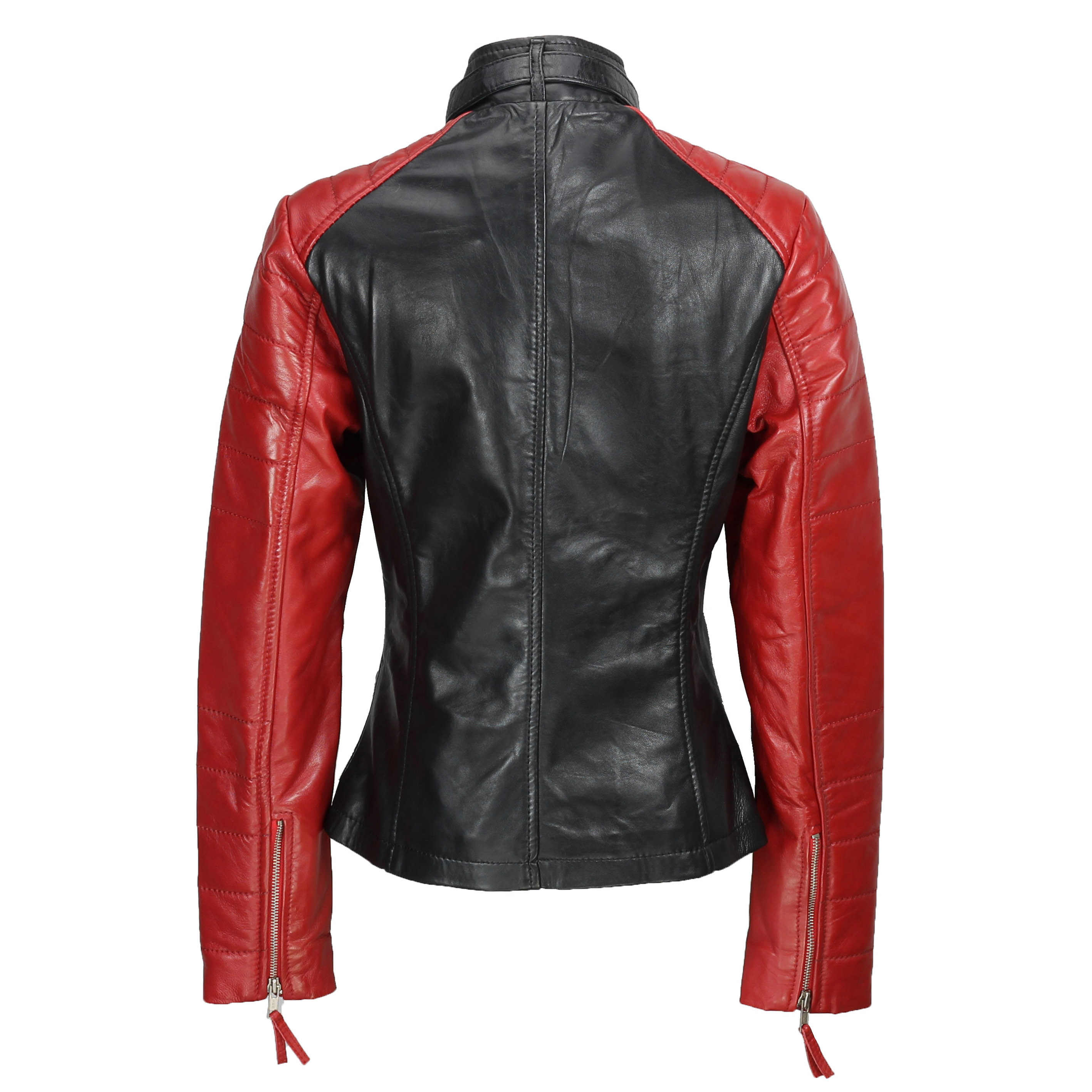 Ladies Womens Black Red Soft Genuine Real Leather Biker Style Jacket ...