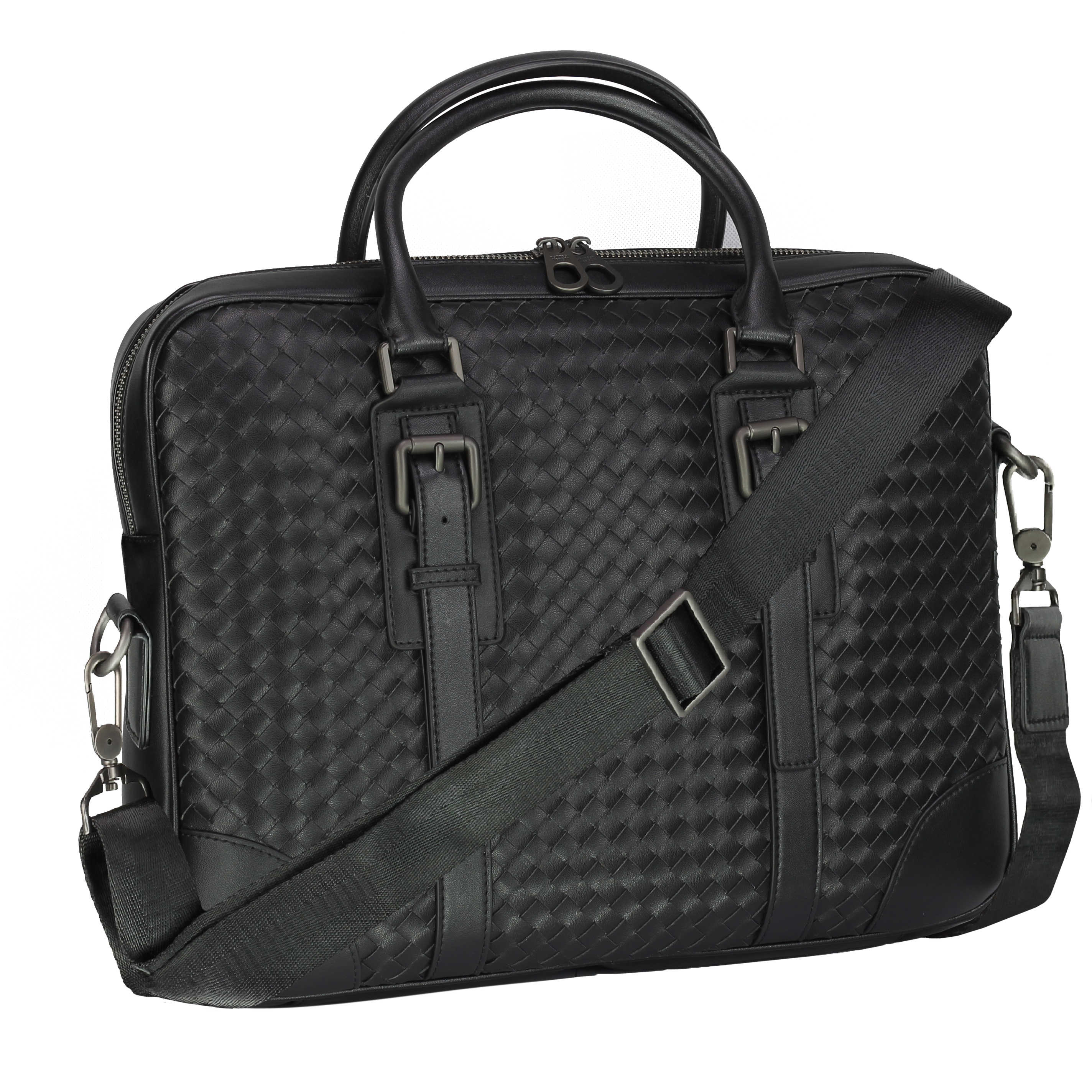 Mens Black Faux Woven Leather Bag Laptop Strap Shoulder Travel Messenger Handbag | eBay