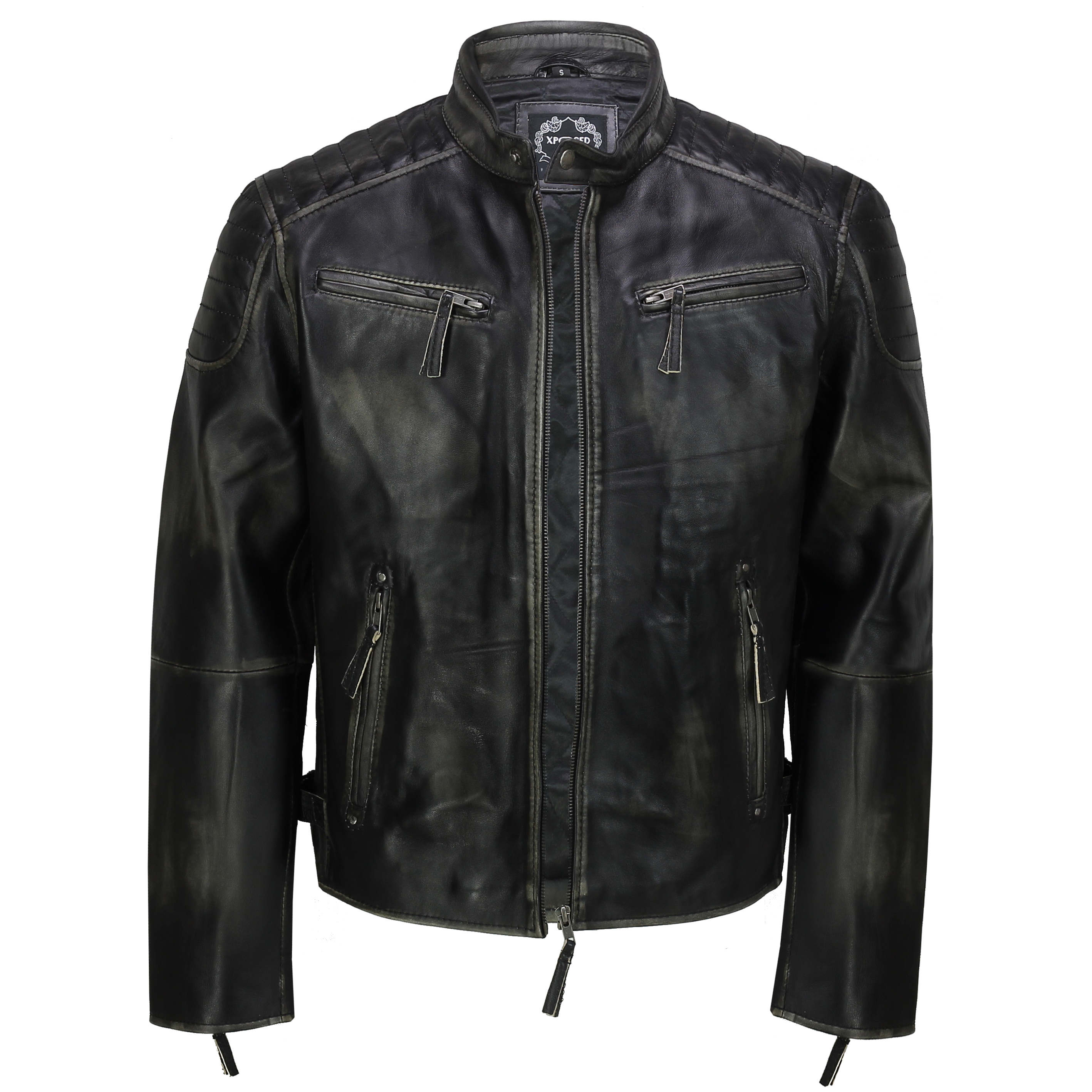 Señores Biker chaqueta de cuero auténtico estilo vintage chaqueta Biker óptica Leather chaqueta 