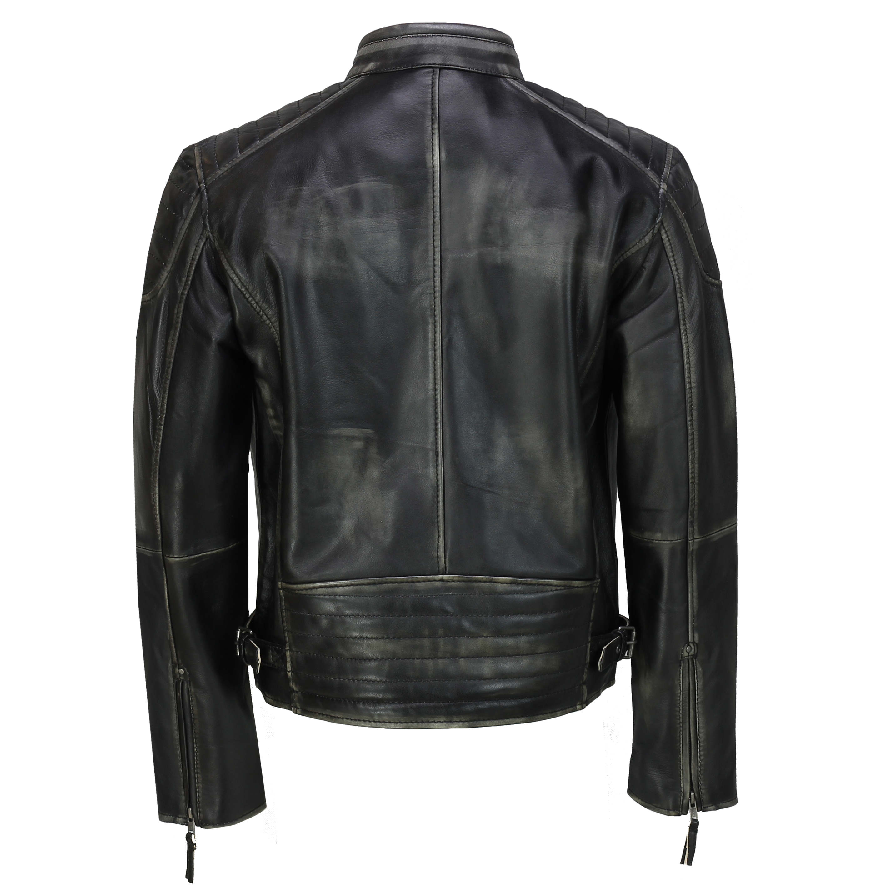 Mens Real Leather Antique Wash Retro Vintage Style Biker Jacket Slim ...