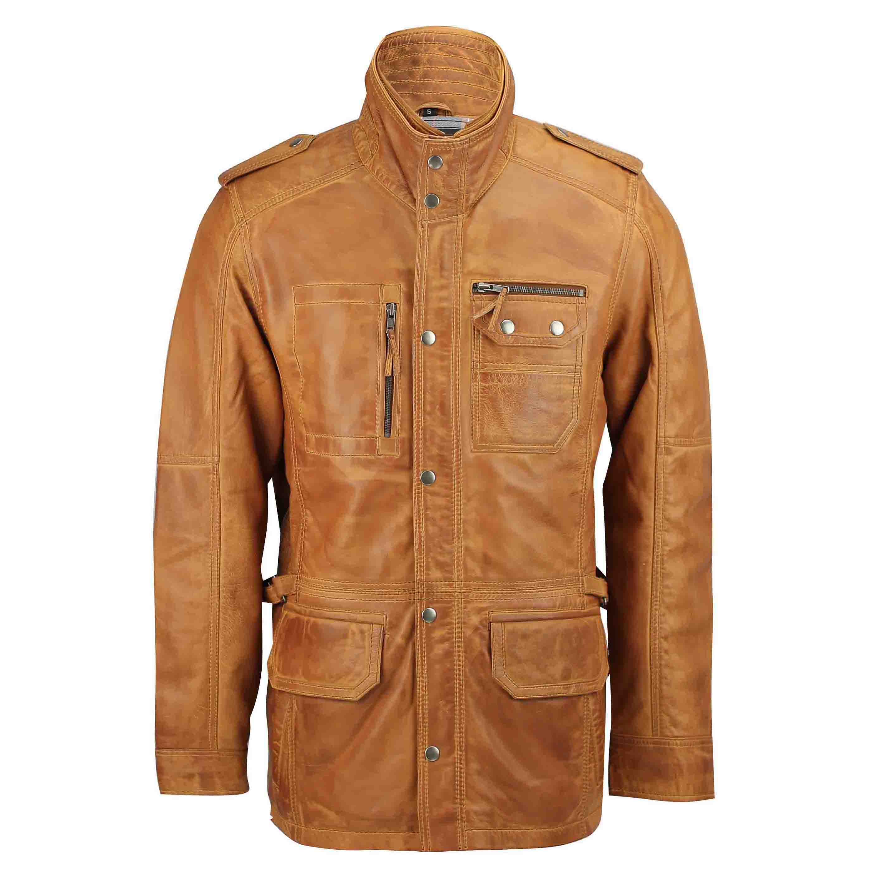 Nouveau homme marron clair en cuir véritable militaire vintage manteau smart casual champ veste
