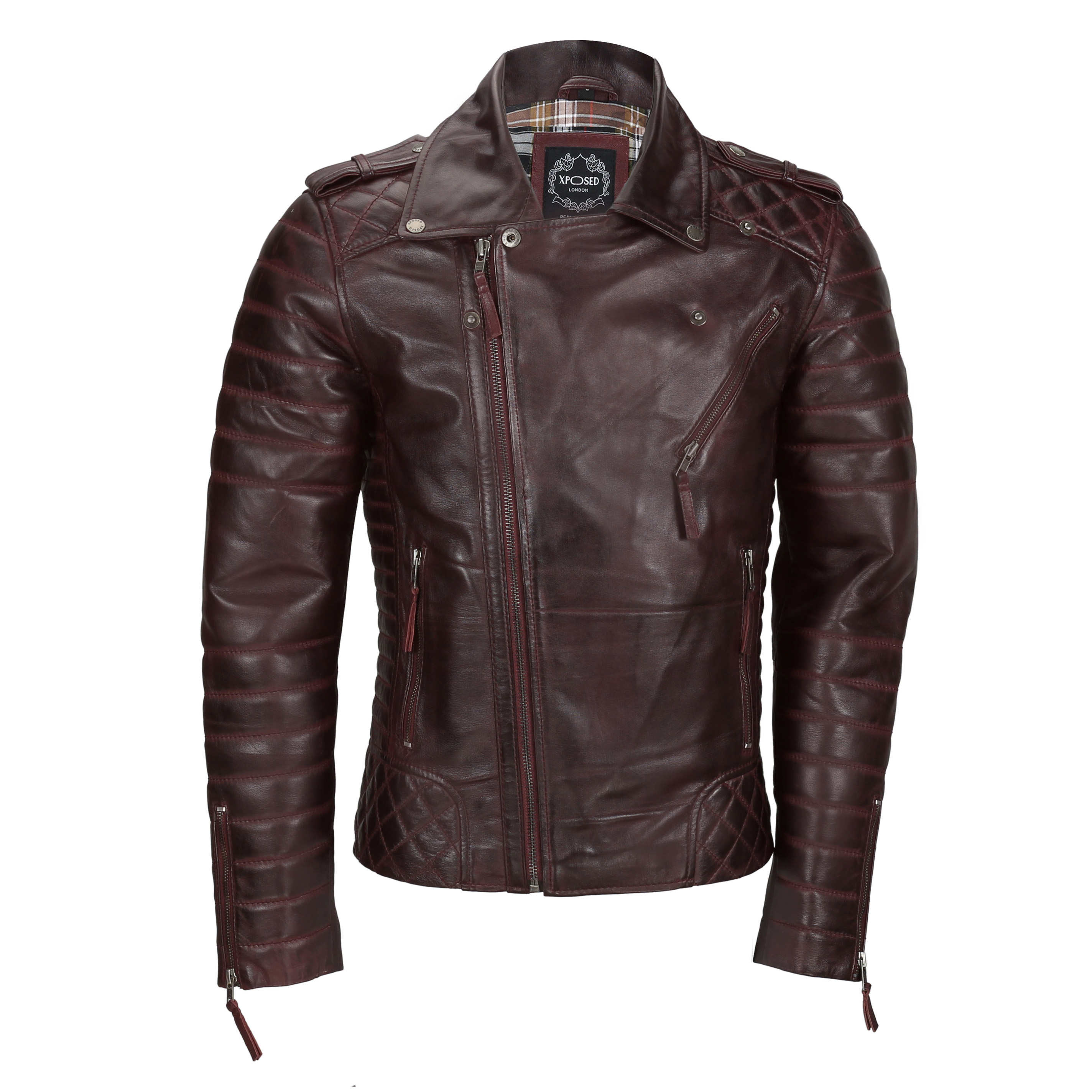 Mens Maroon Vintage Genuine Lambskin Real Leather Biker Jacket Slim Fit ...