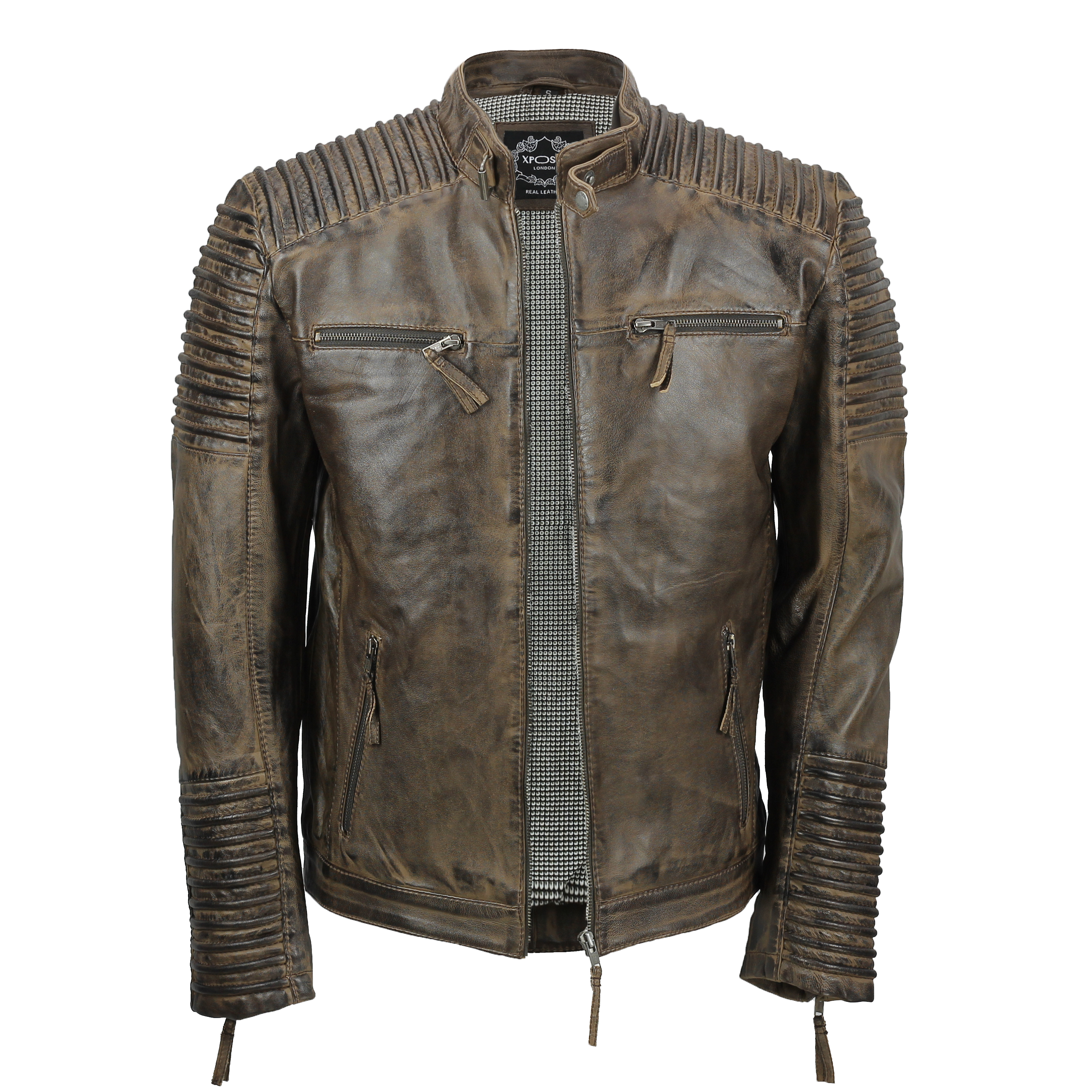 Mens Genuine Real Leather Biker Jacket Vintage Moto Style Distressed Brown Black | eBay