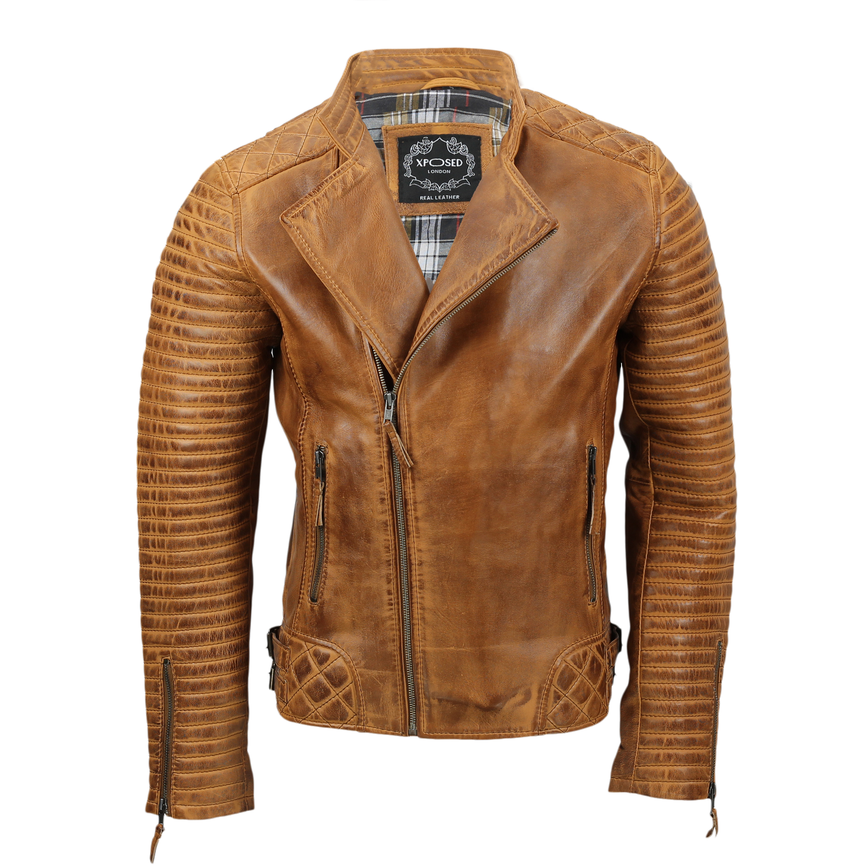 Mens Real Leather Biker Jacket Retro New Moto Cafe Style in Vintage Tan, Black | eBay