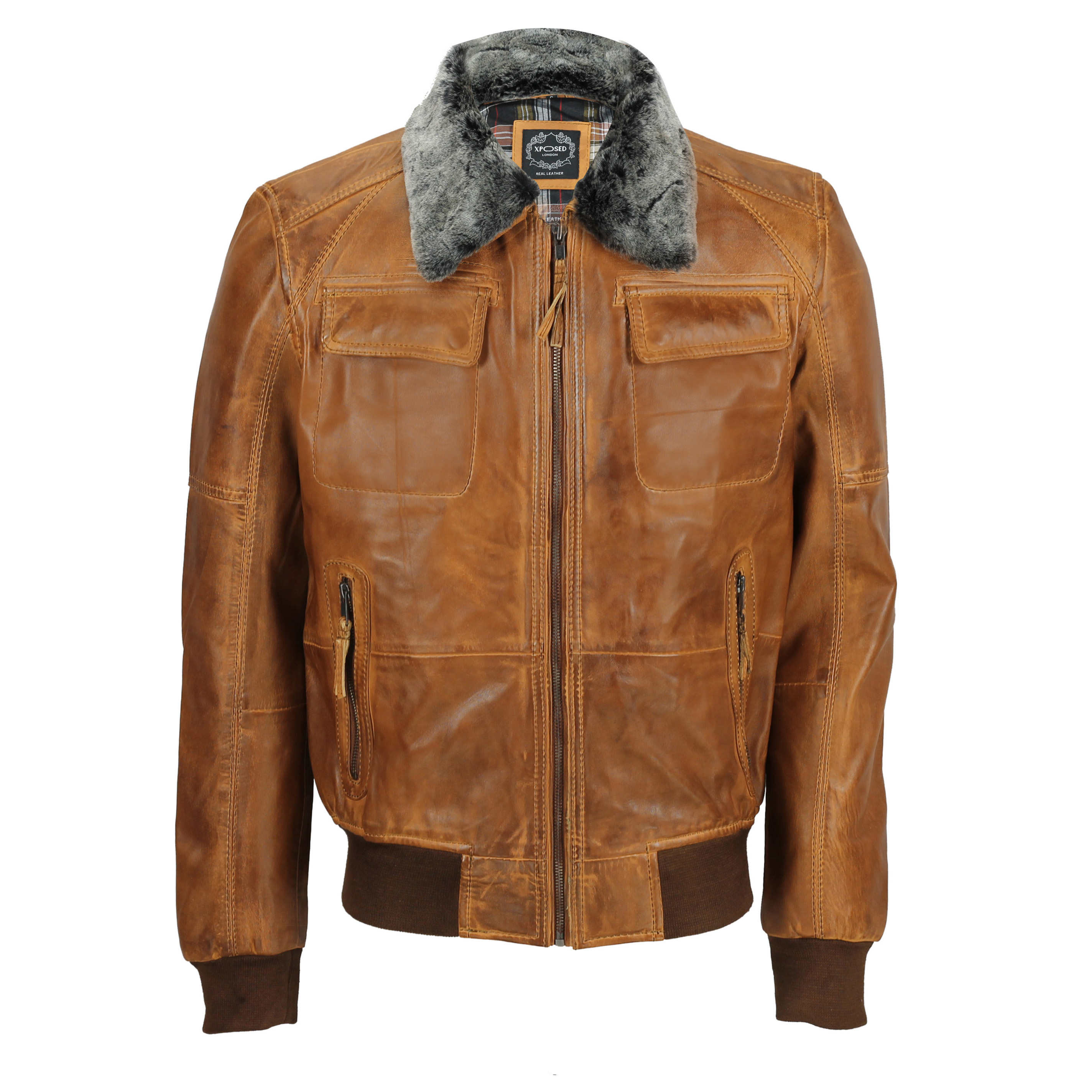 Mens Real Leather Vintage Bomber Pilot Jacket Fur Collar Retro Biker ...