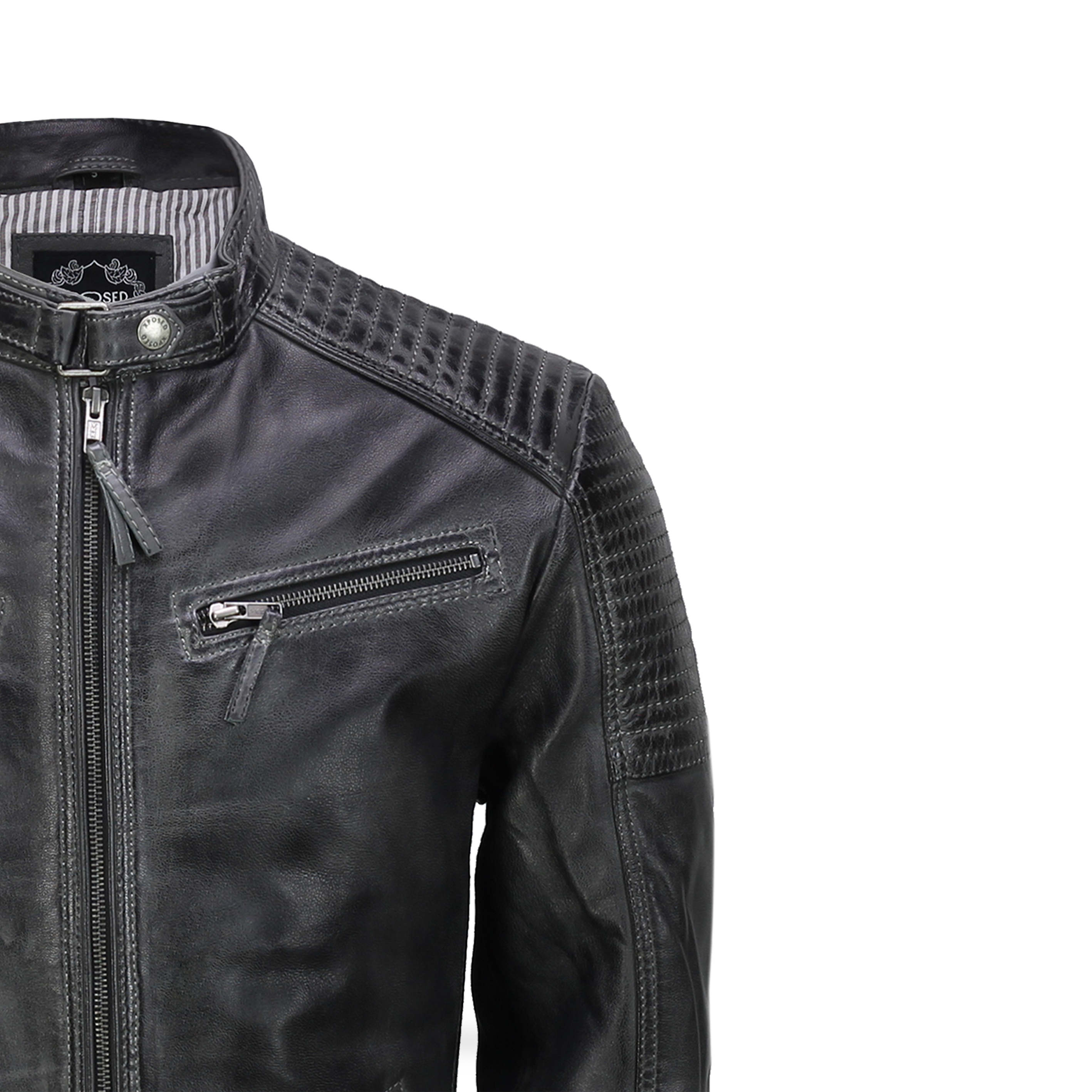 Slim Fit Biker Motorcycle Retro Style  Black Real Leather Jacket for Men's 