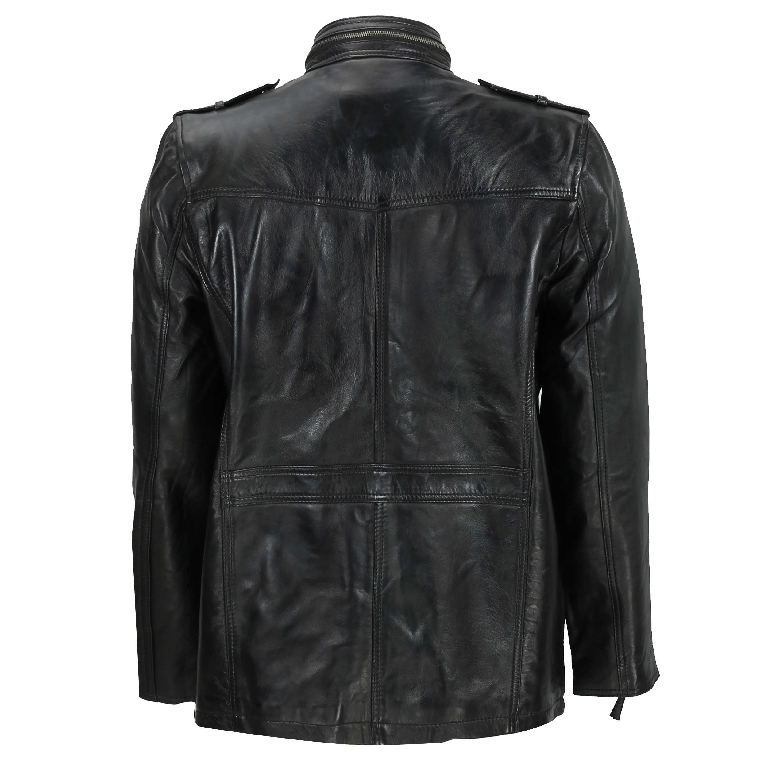 Mens Military Jacket Black New Smart Casual Vintage Real Lambskin Leather Jacket 