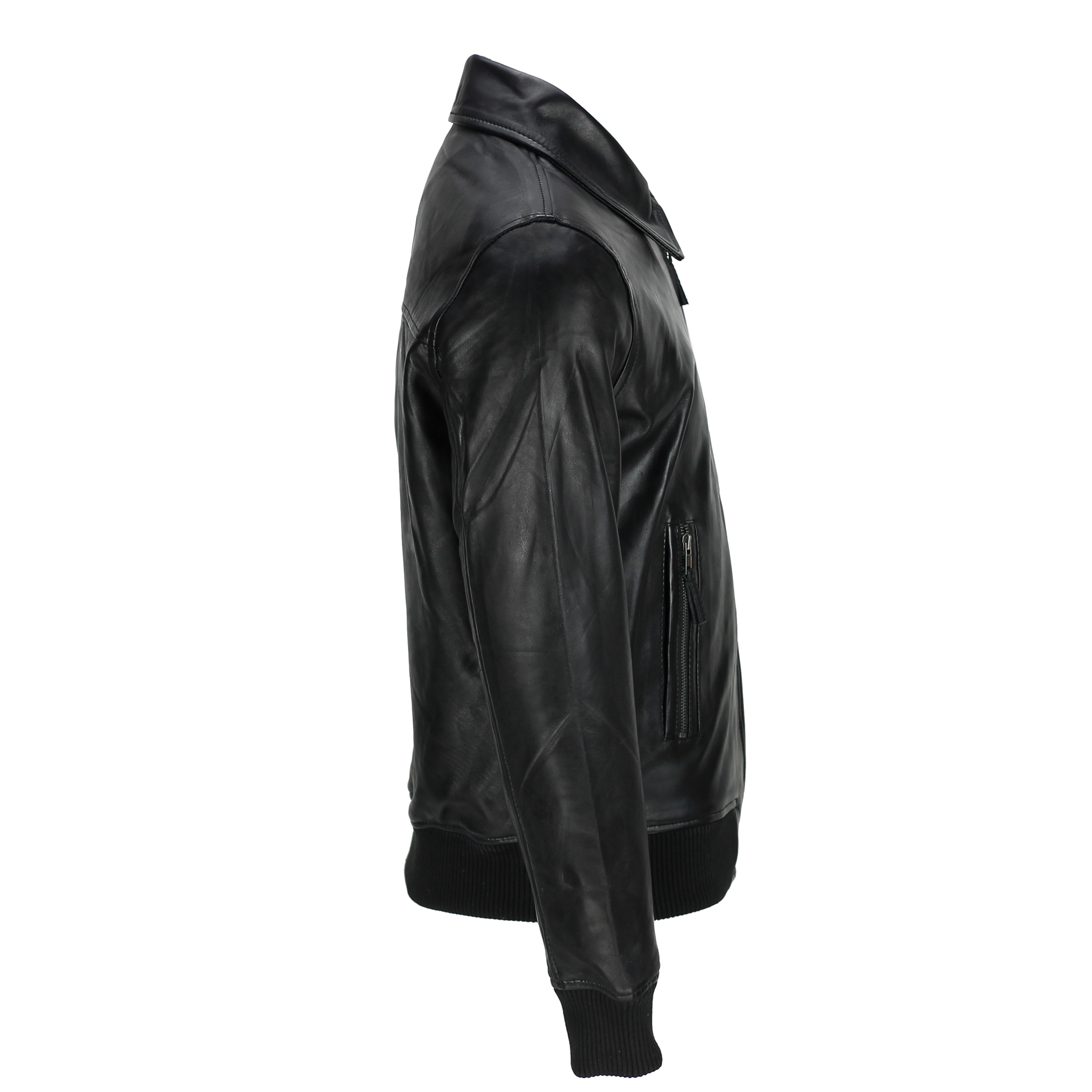 Mens Black Soft Real Leather Vintage Collar Bomber Style Biker Jacket ...